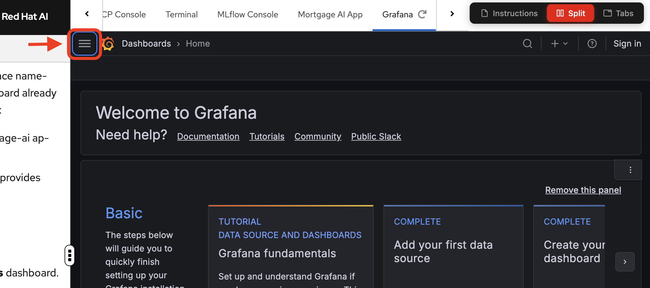 open grafana sidebar