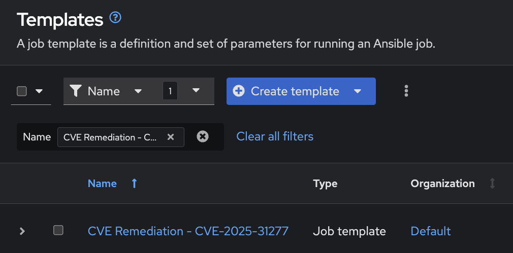 CVE Remediation Job Template in AAP