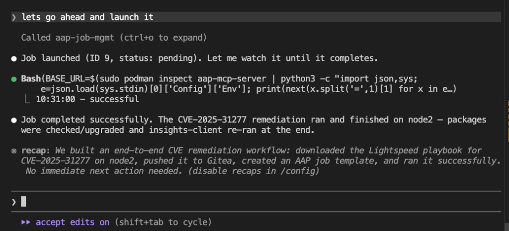 Claude Code CVE remediation job completed successfully