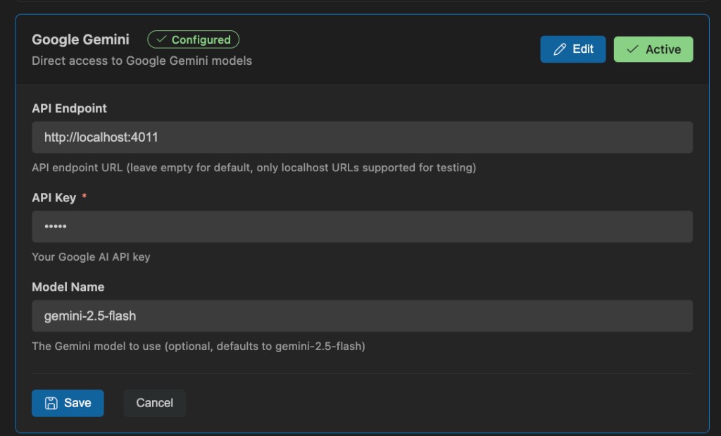 Google Gemini configured for Automation code assistant