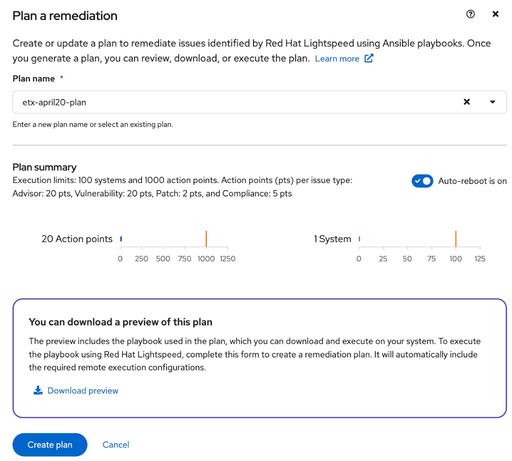 Plan a remediation dialog