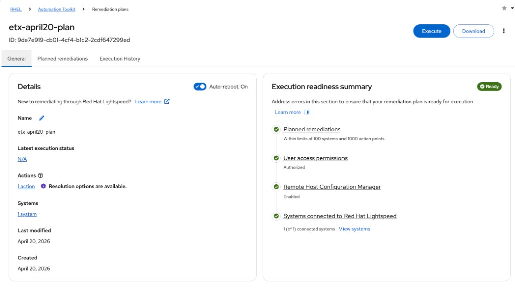 Remediation plan created and ready to download