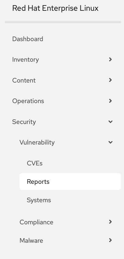 Vulnerability Reports navigation