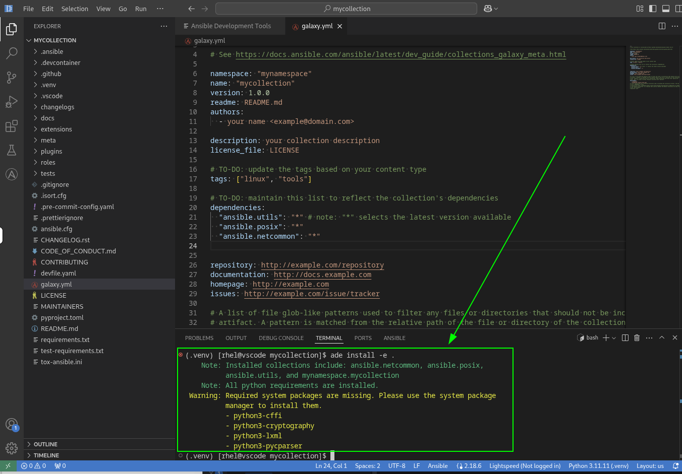 Command failure showing missing system packages