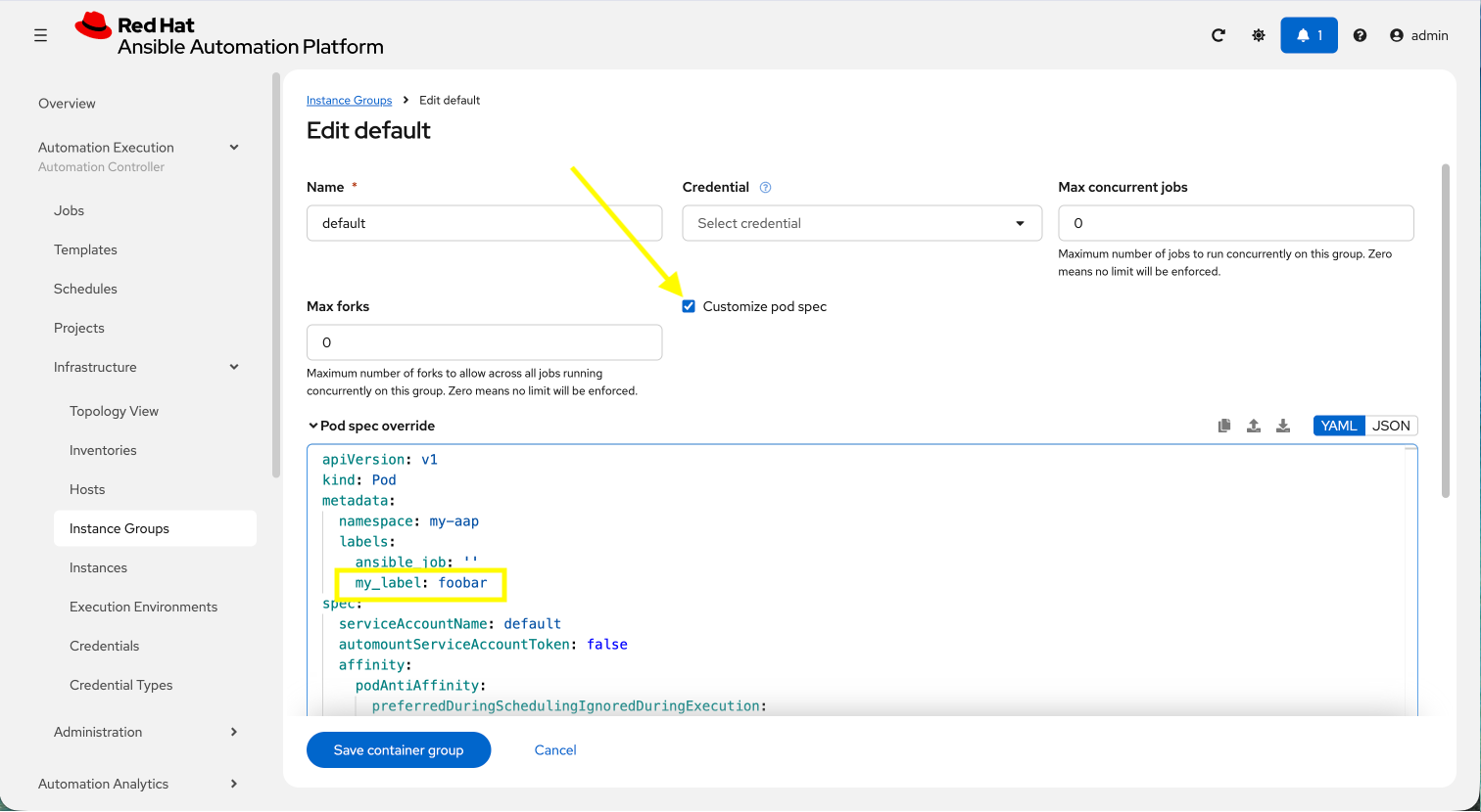 Update Default Instance Group