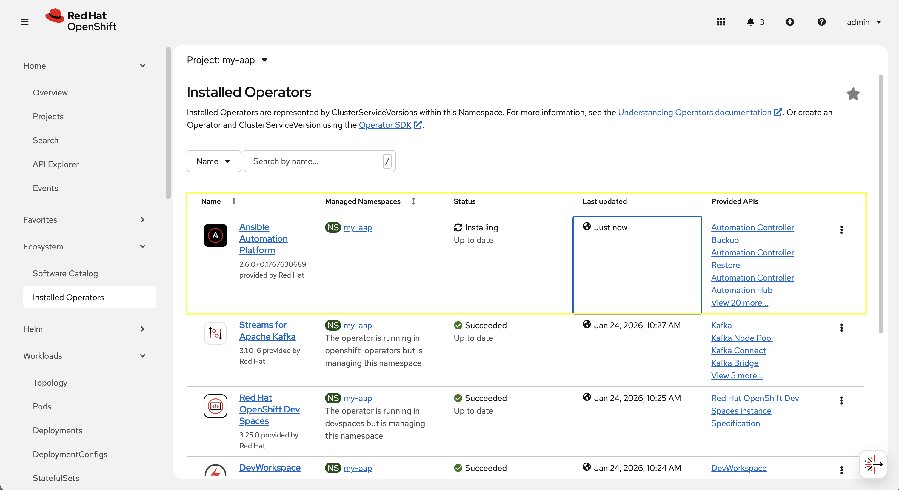AAP Operator Install Success