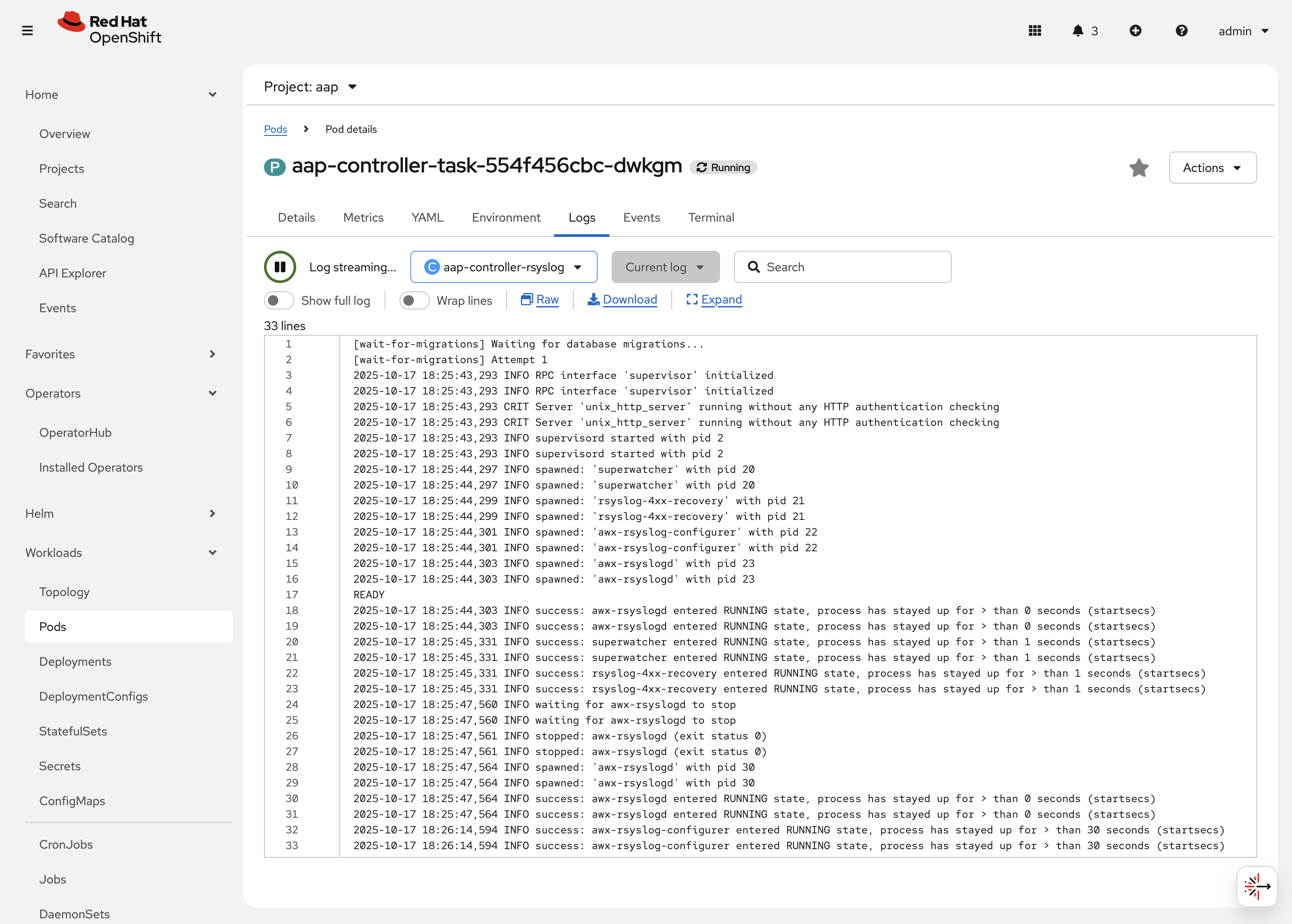 AAP Pod Logs - Rsyslog Container