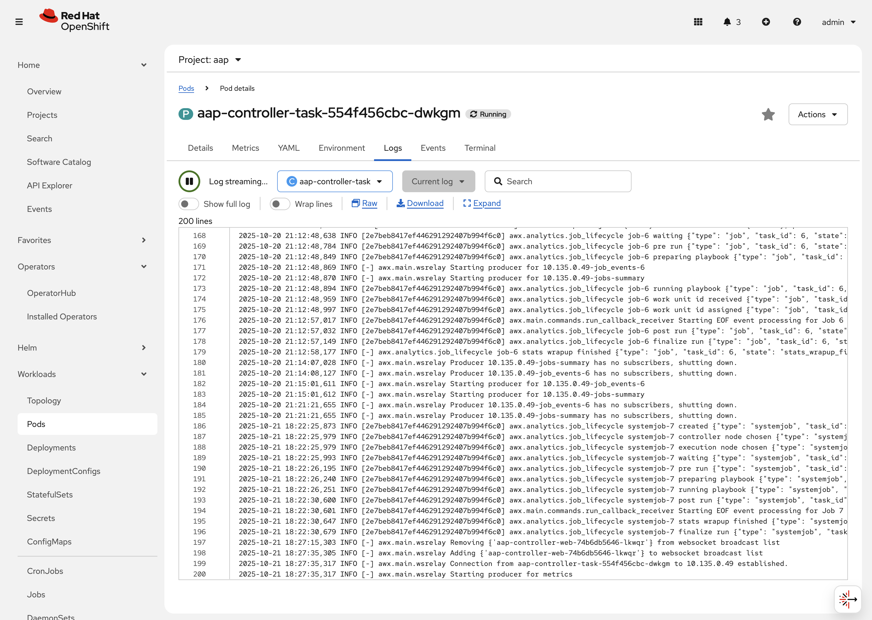 AAP Pod Logs - Task Container