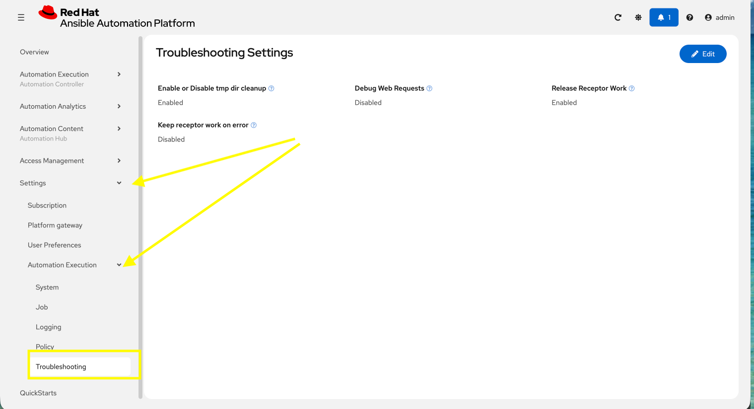 AAP Automation Execution Settings