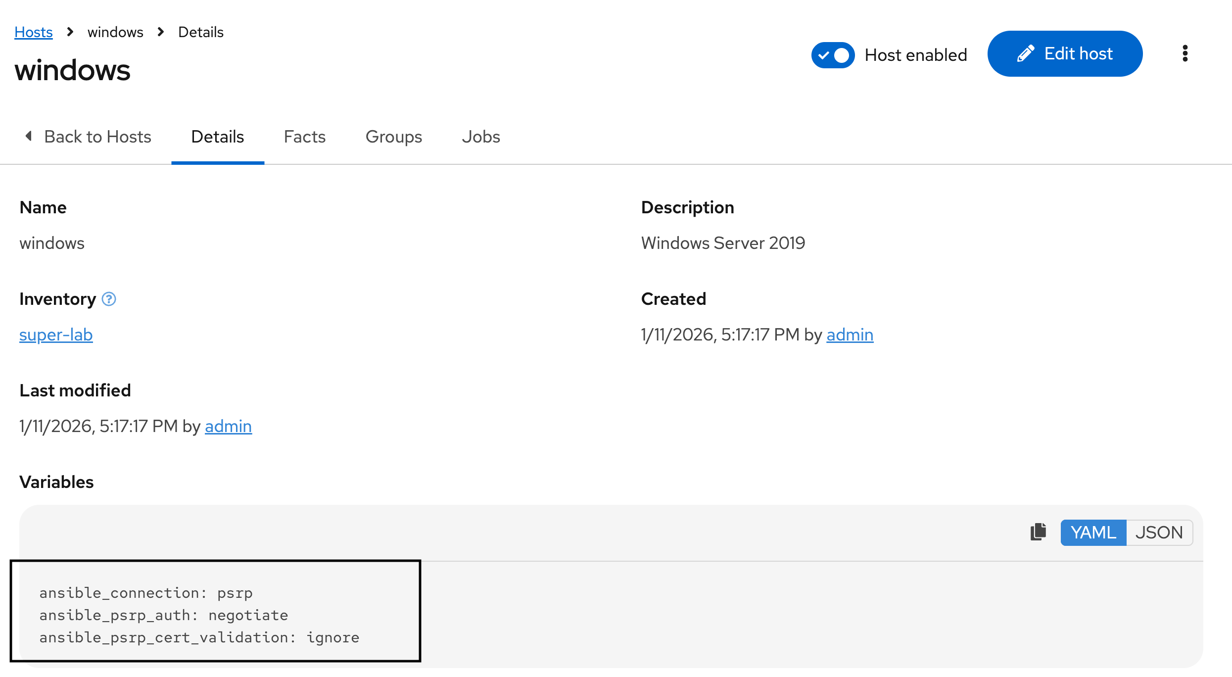 Windows host variables