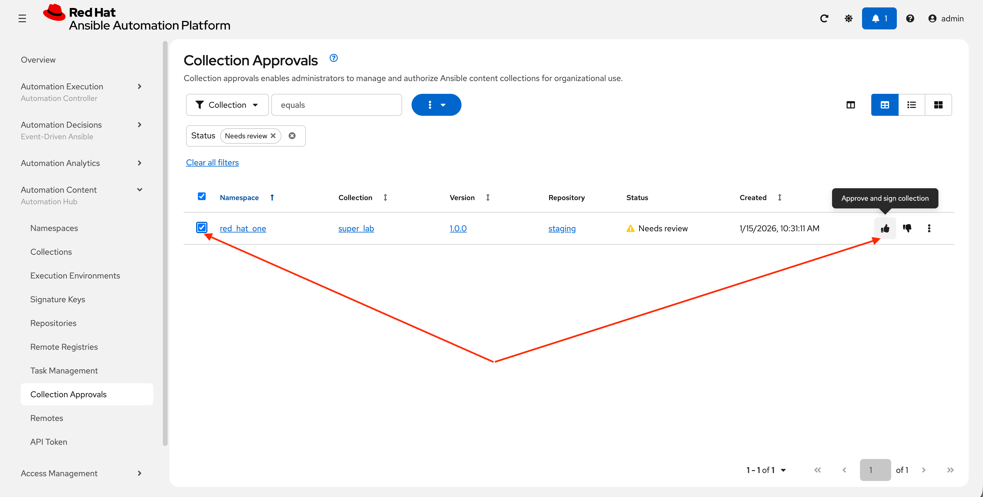 Select Collection to Approve