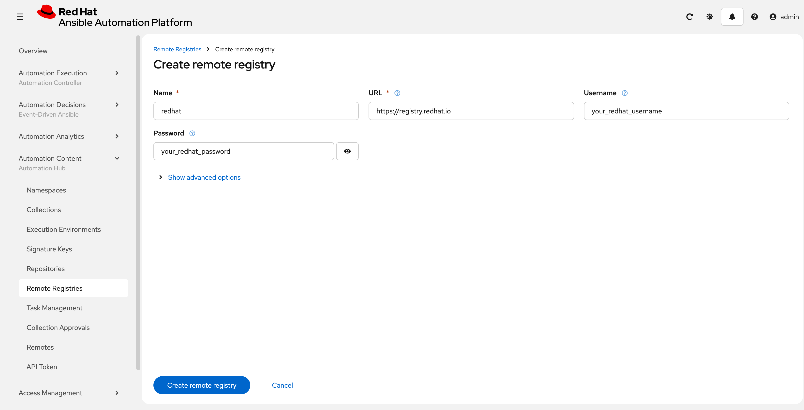 Create Remote Registry Details