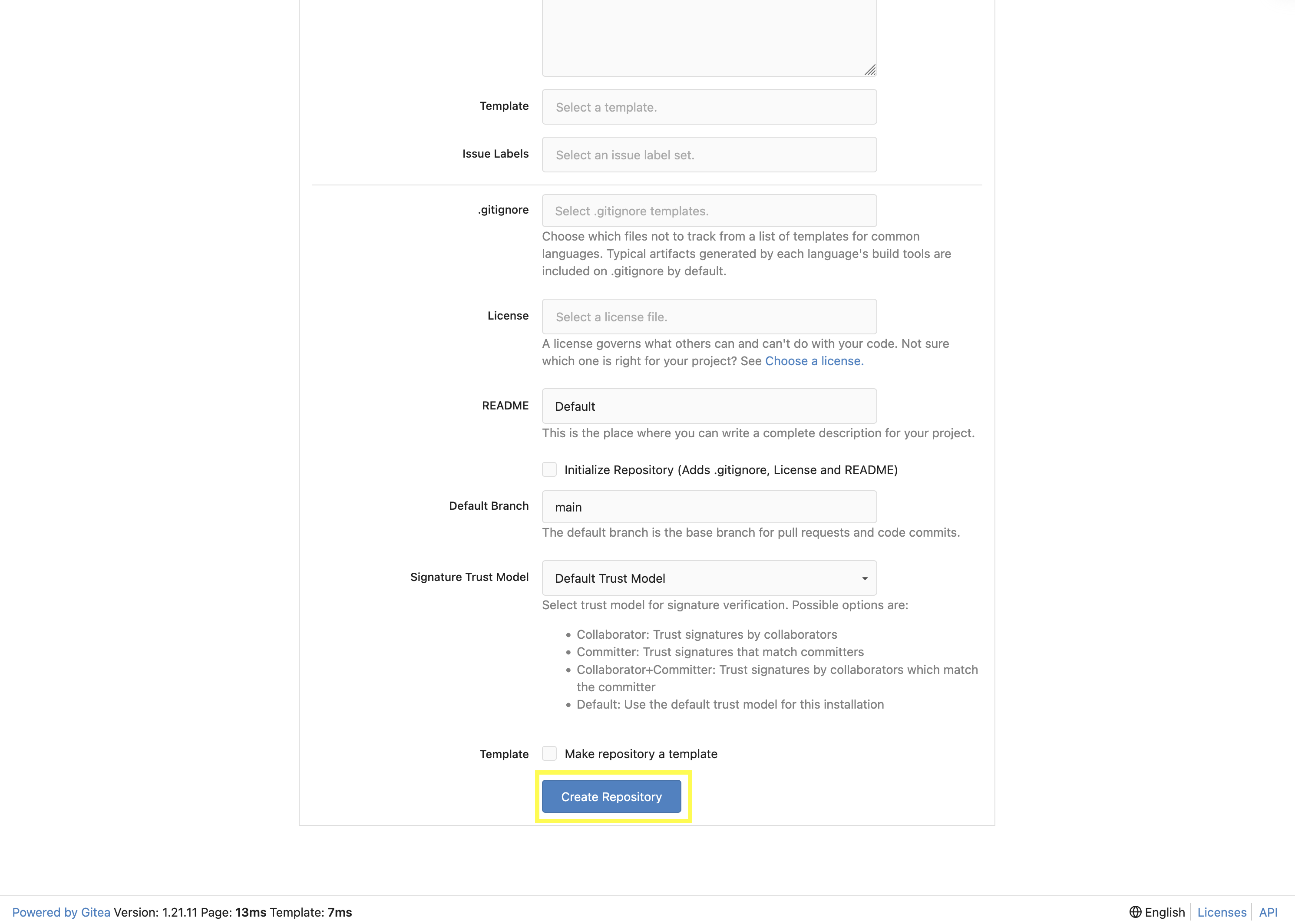 Gitea Create Repository