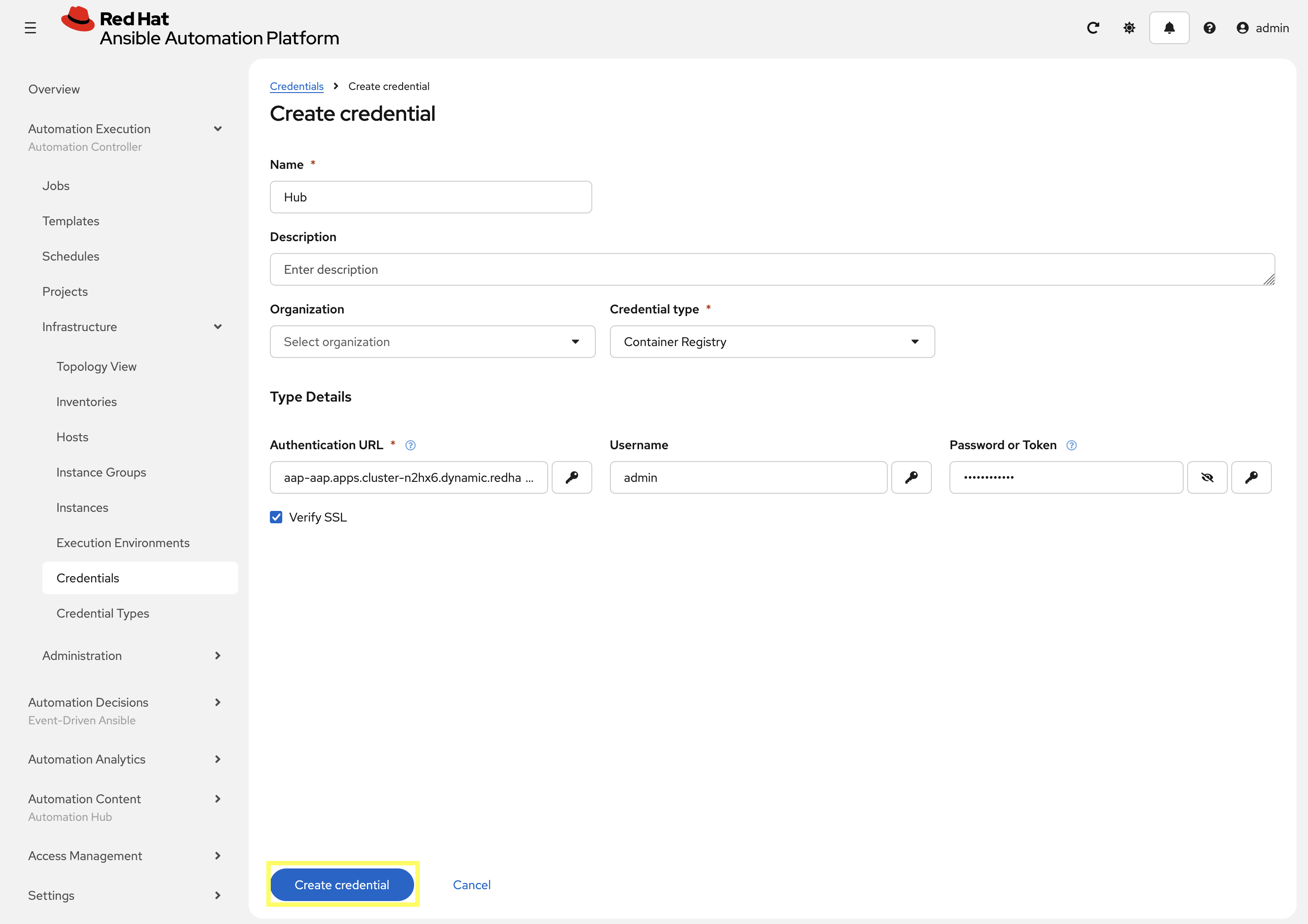 Create Credentials Dialog
