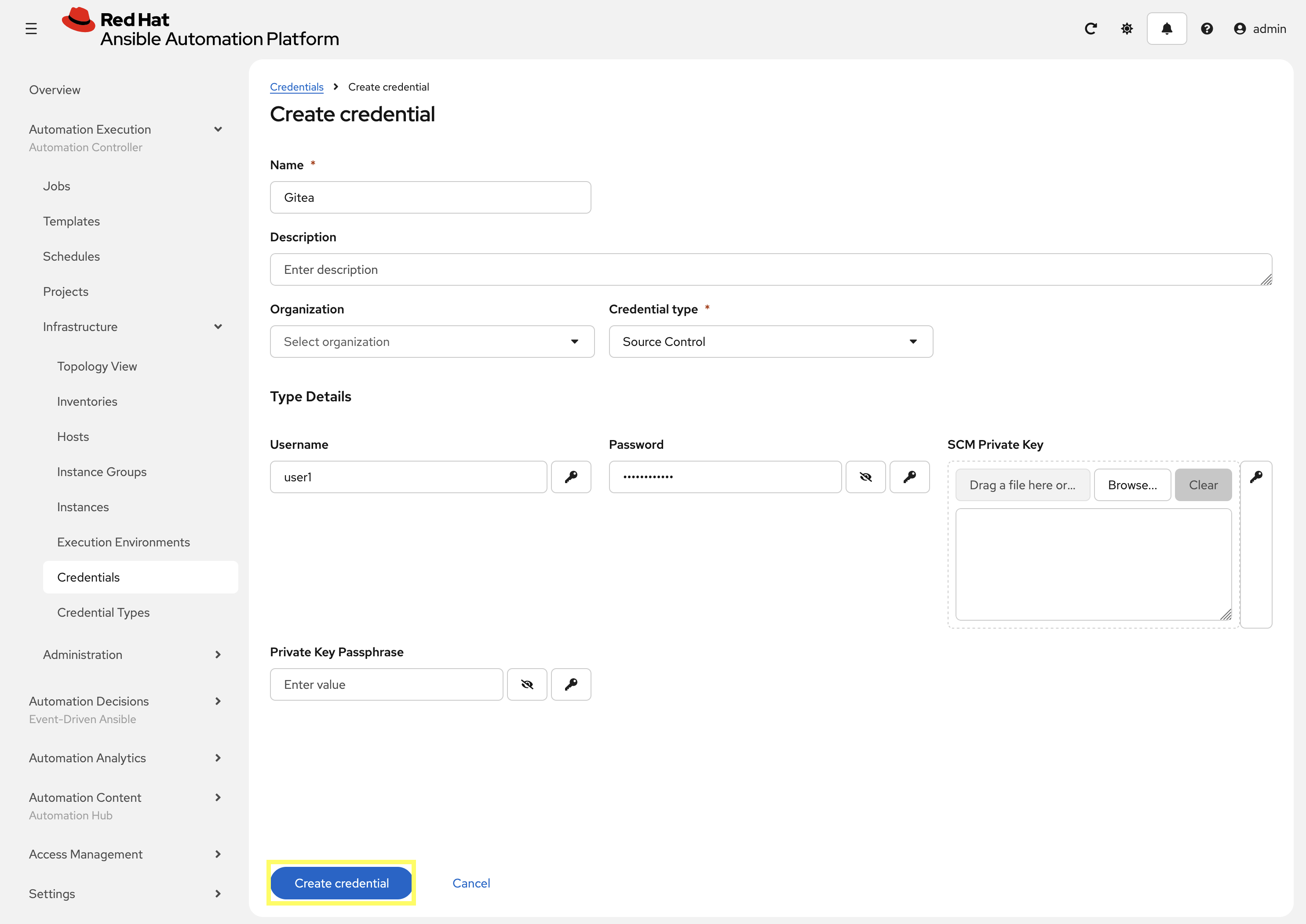 Create Credentials Dialog