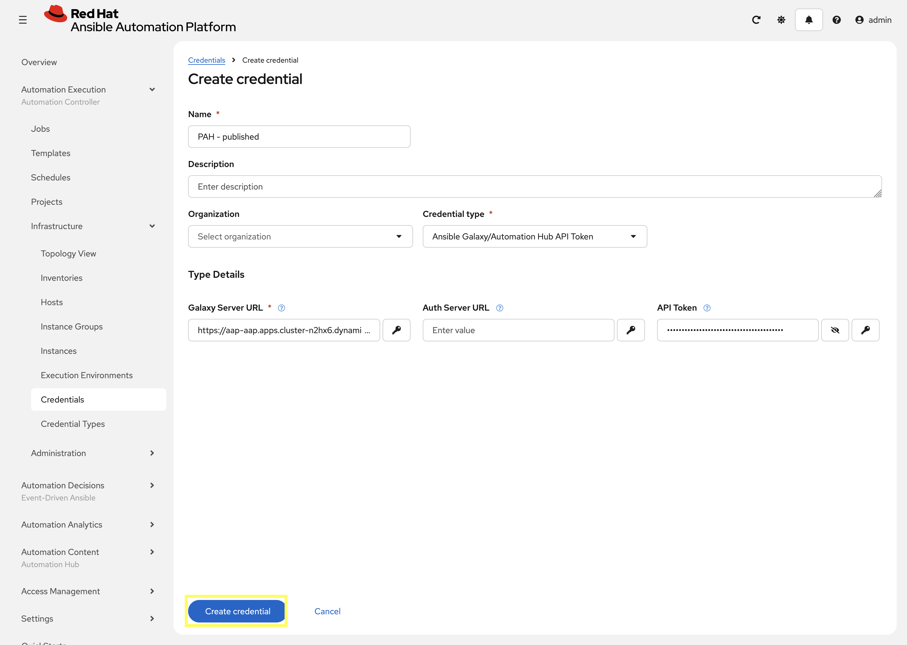 Create Credentials Dialog