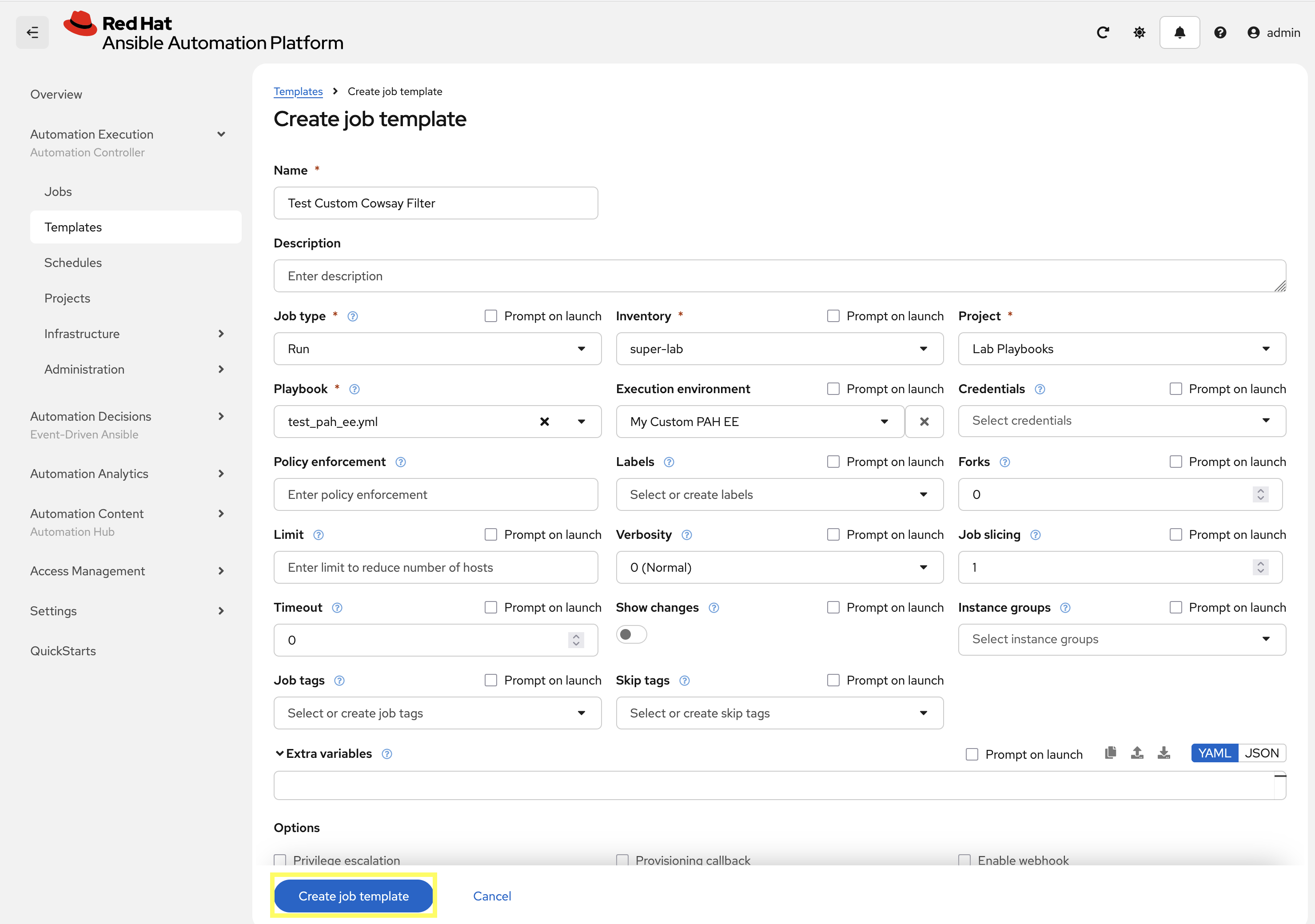 Create Job Template Dialog