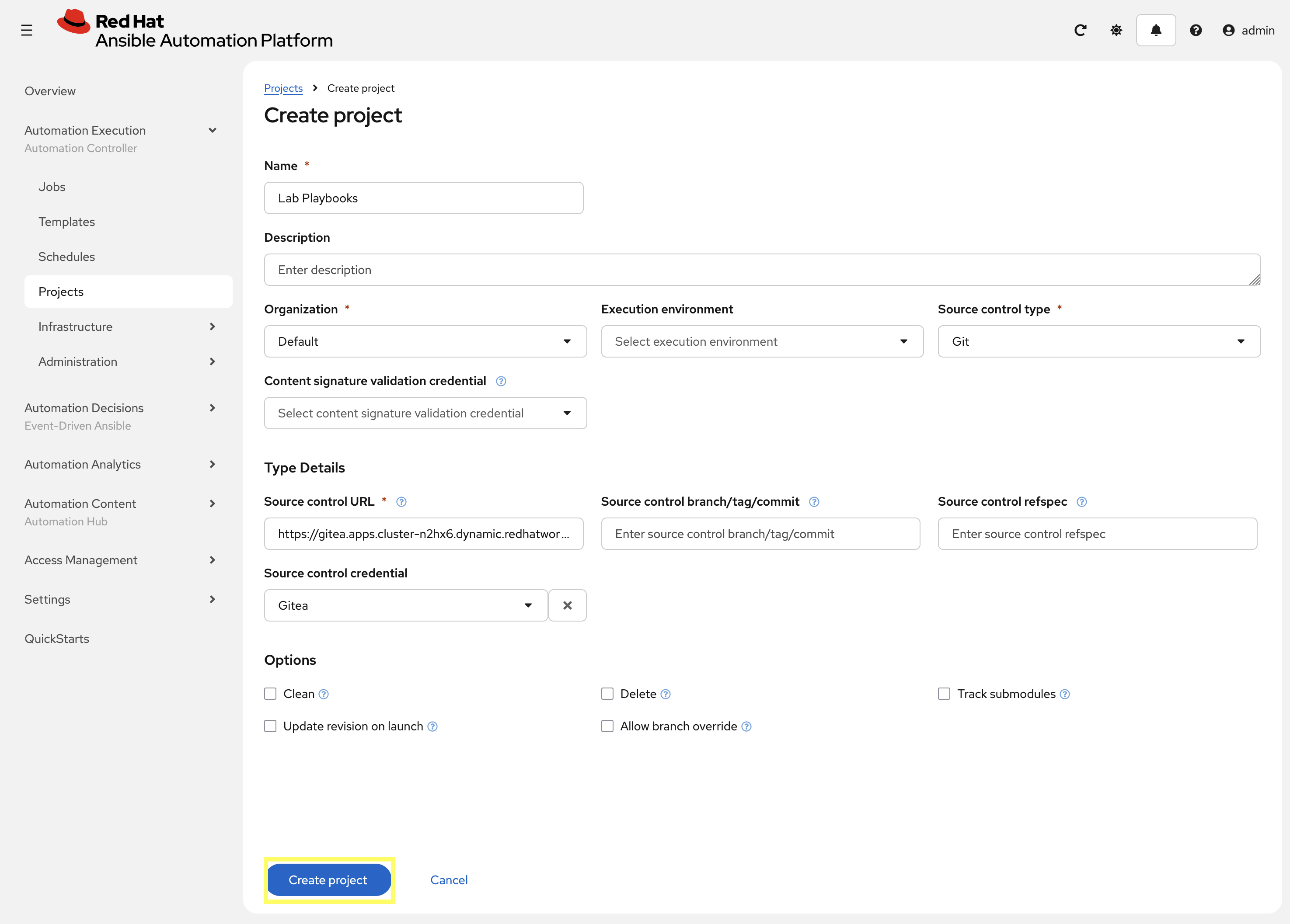 Create Project Dialog