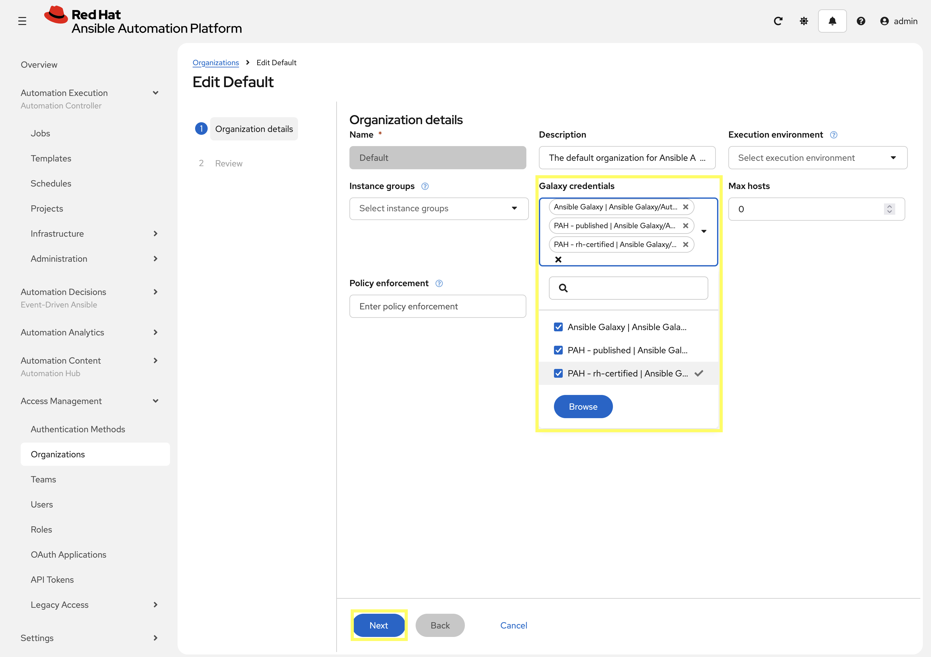Add Credentials to Organization
