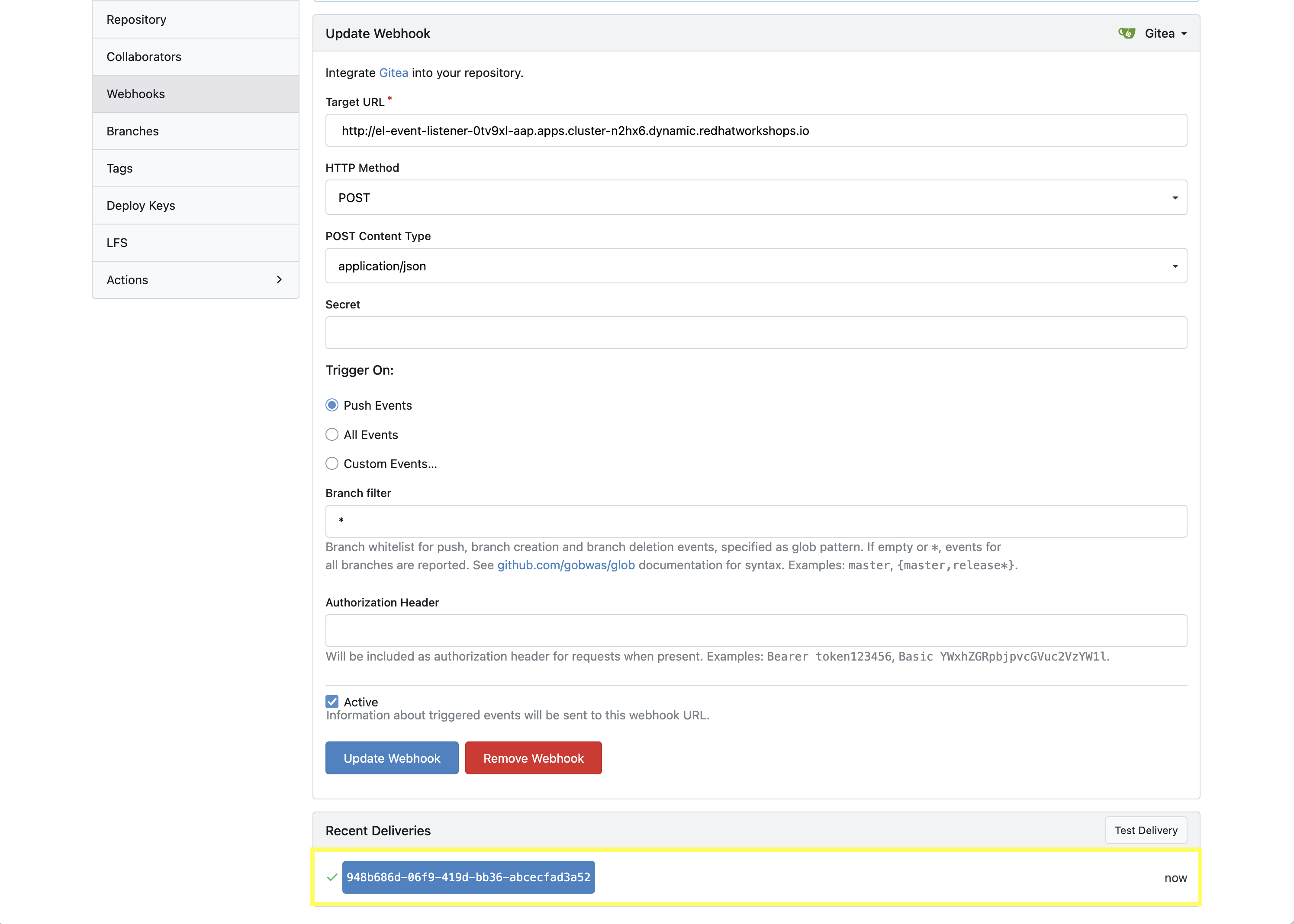 Test Webhook Delivery
