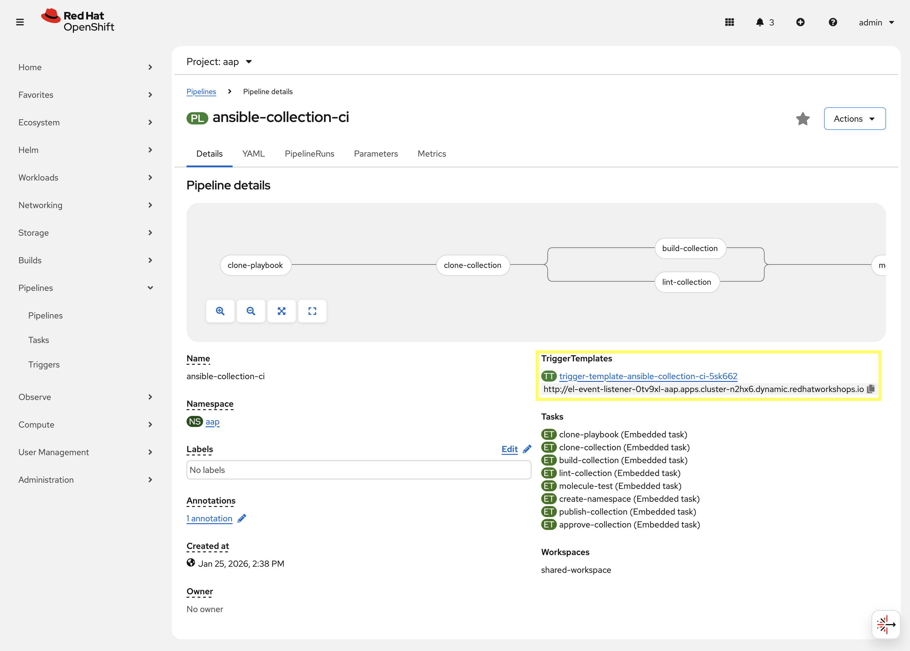 Pipelines Webhook URL