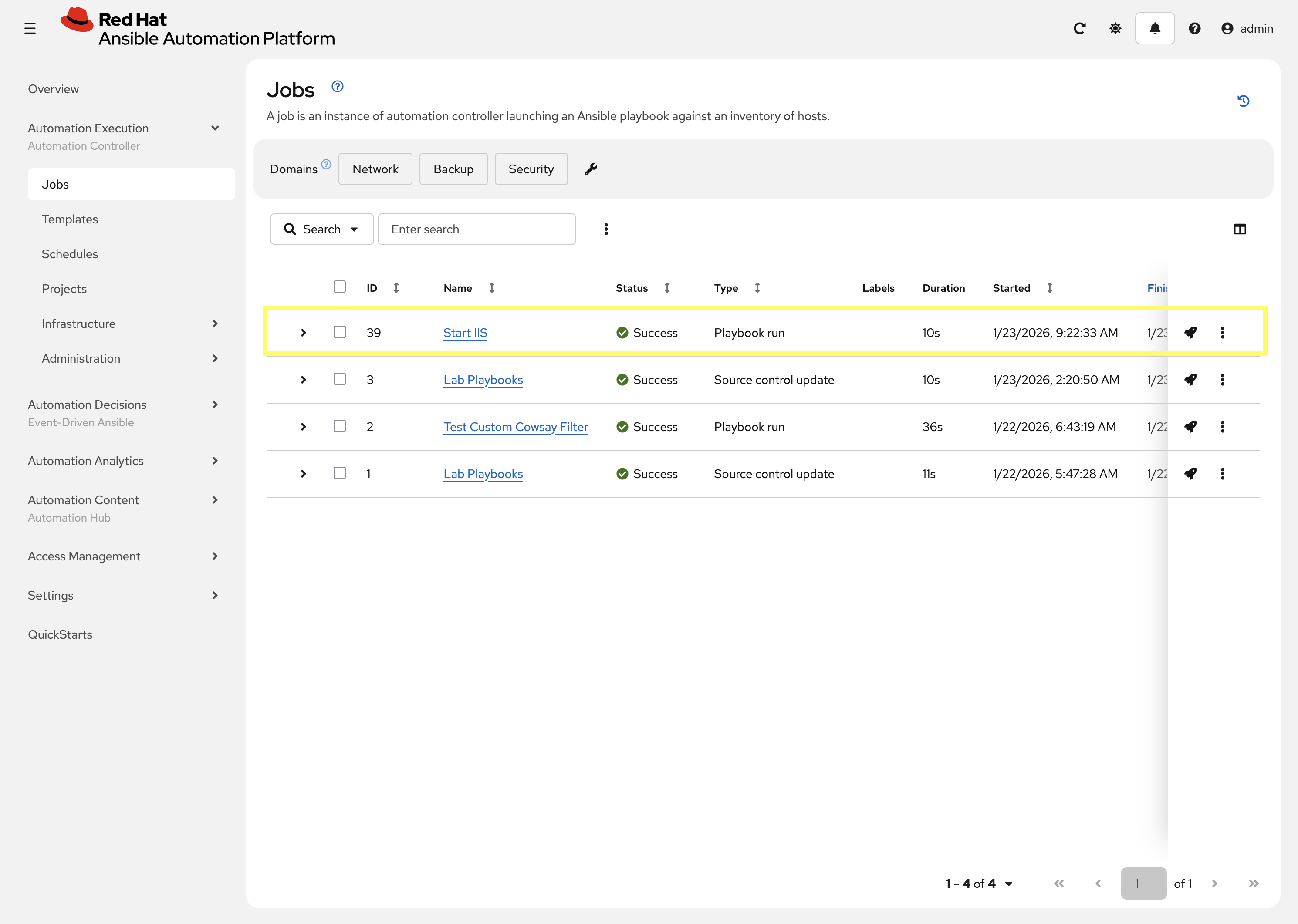 Automation Controller Jobs Triggered