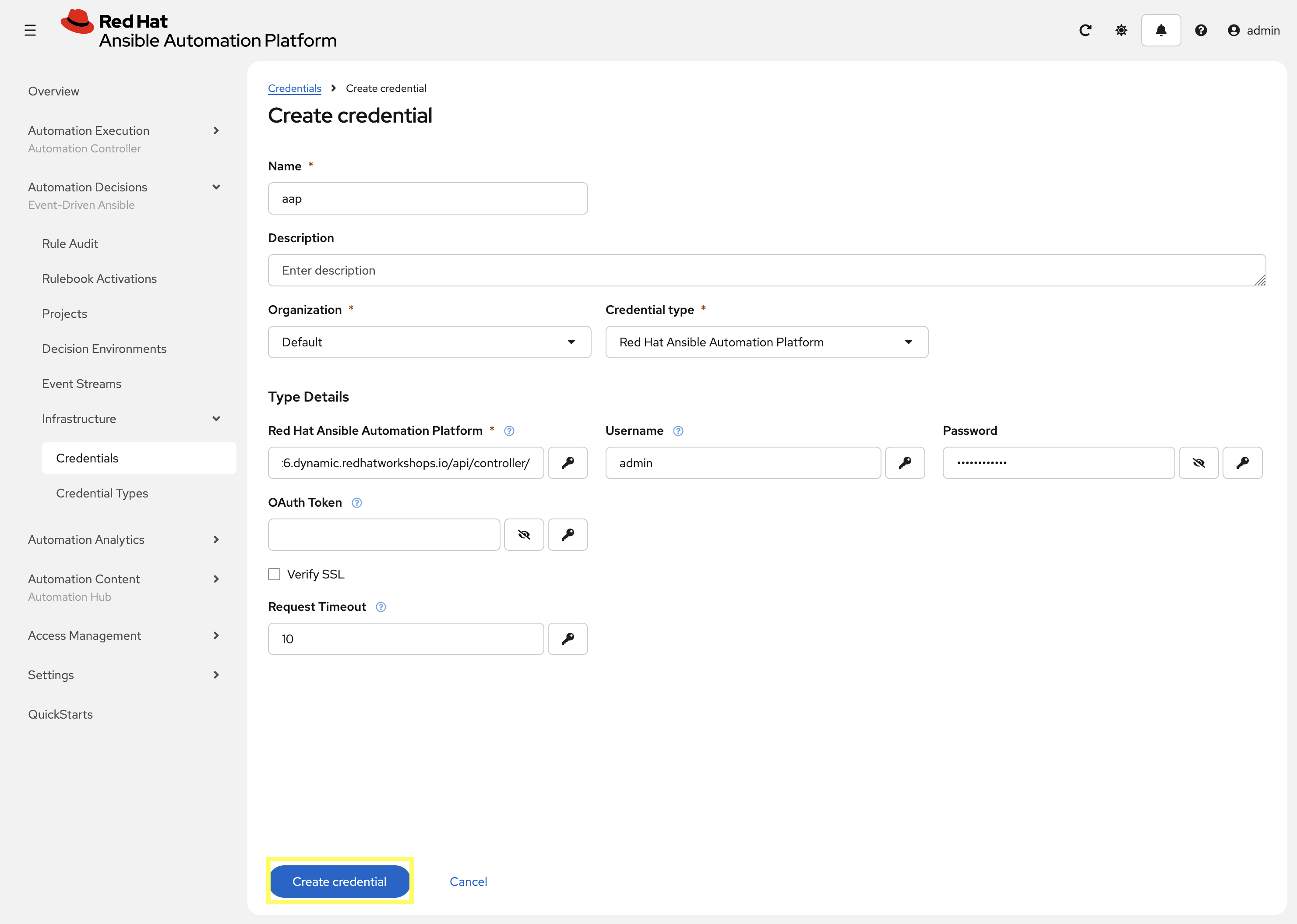 Create AAP Credential