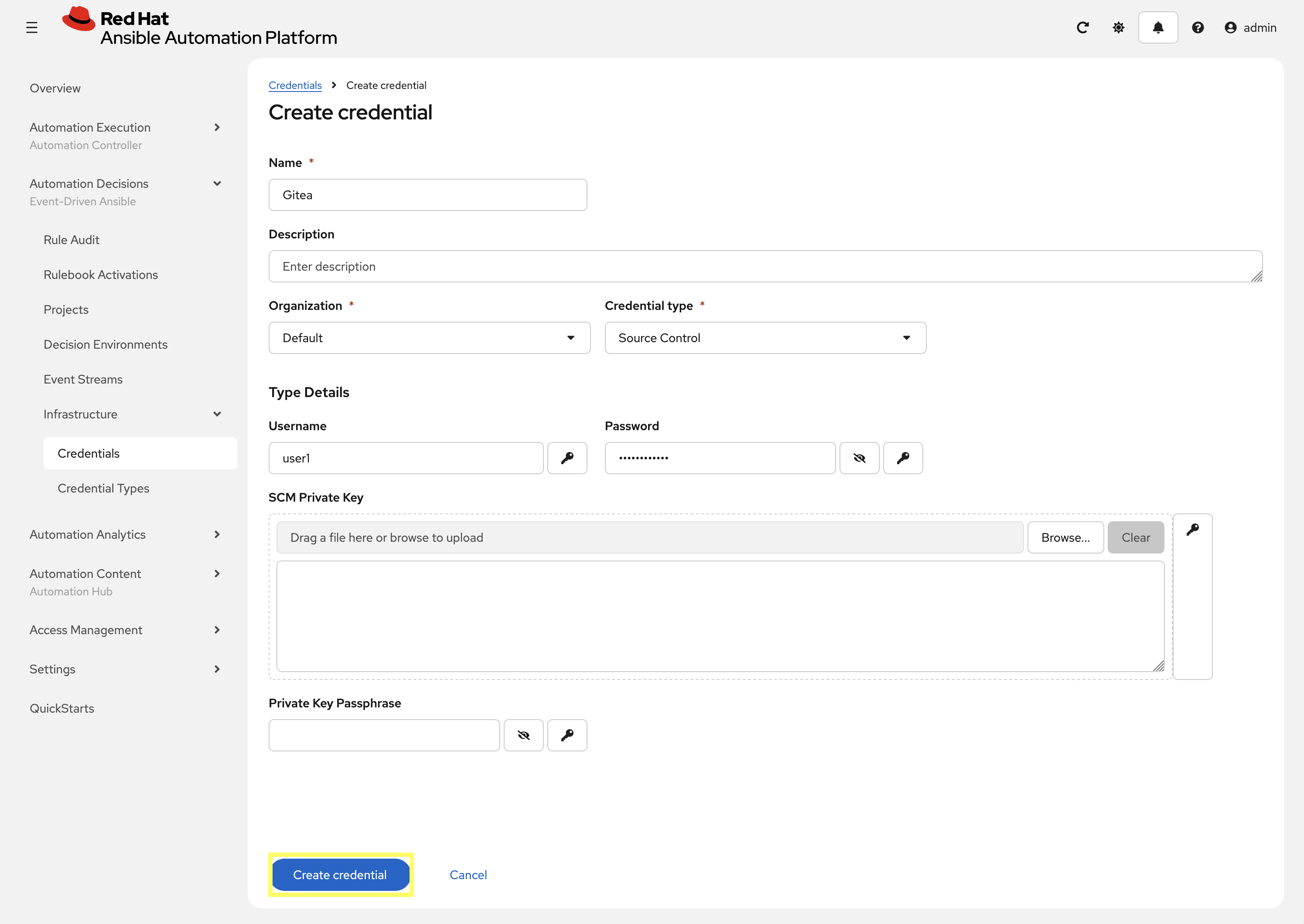 Create Gitea Credential