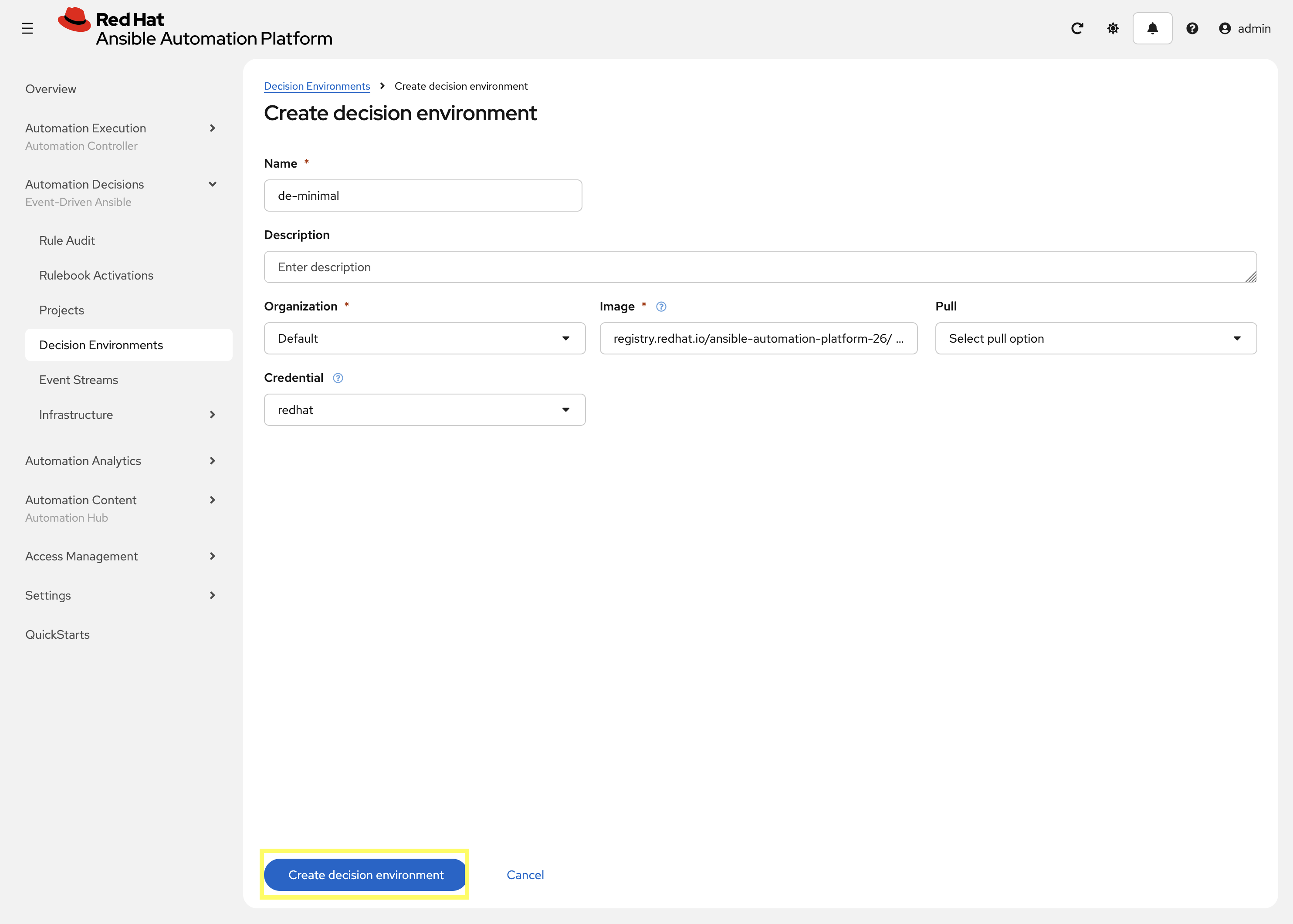 EDA Decision Environments Dialog
