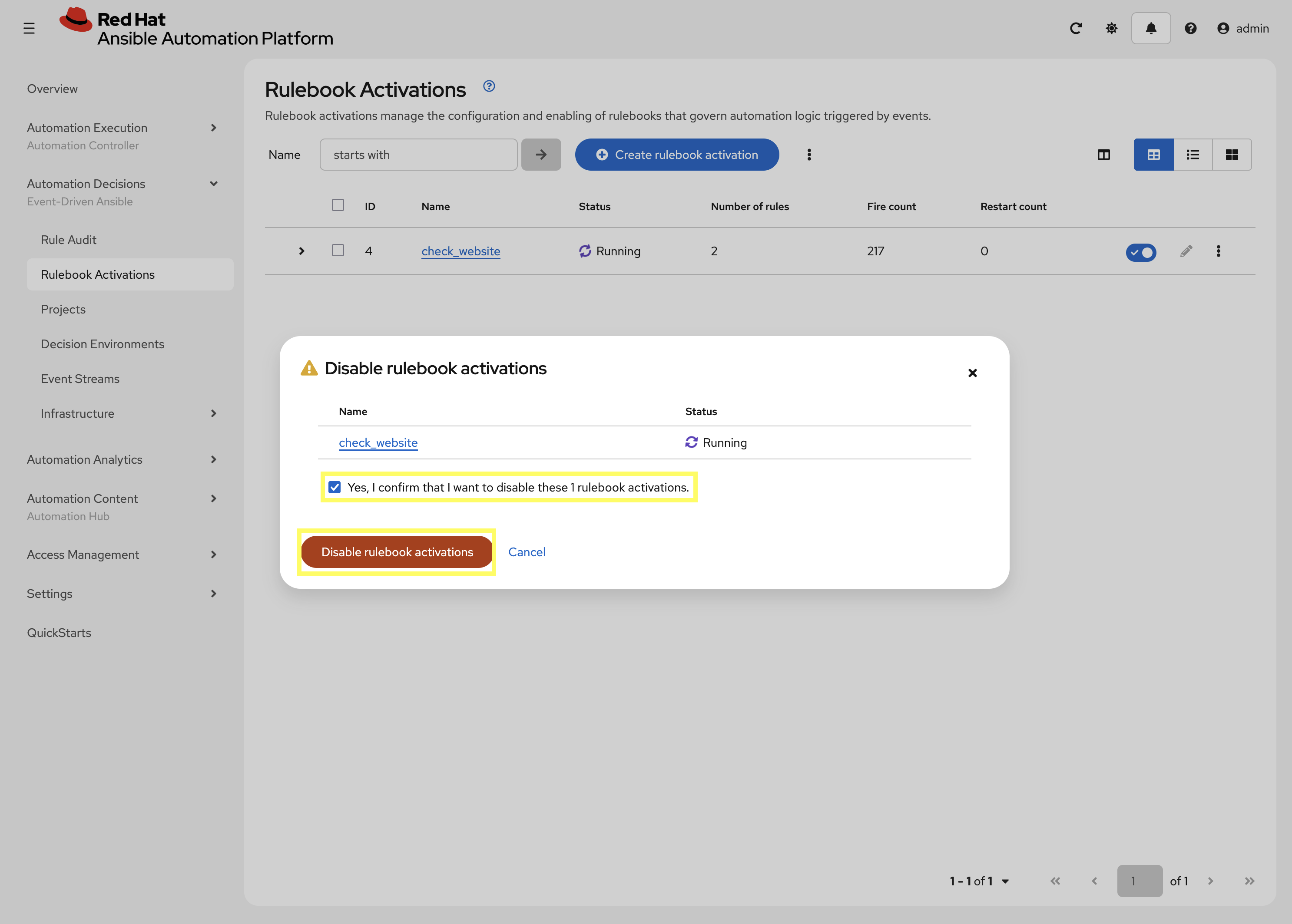 Confirm Disable EDA Rulebook Activation