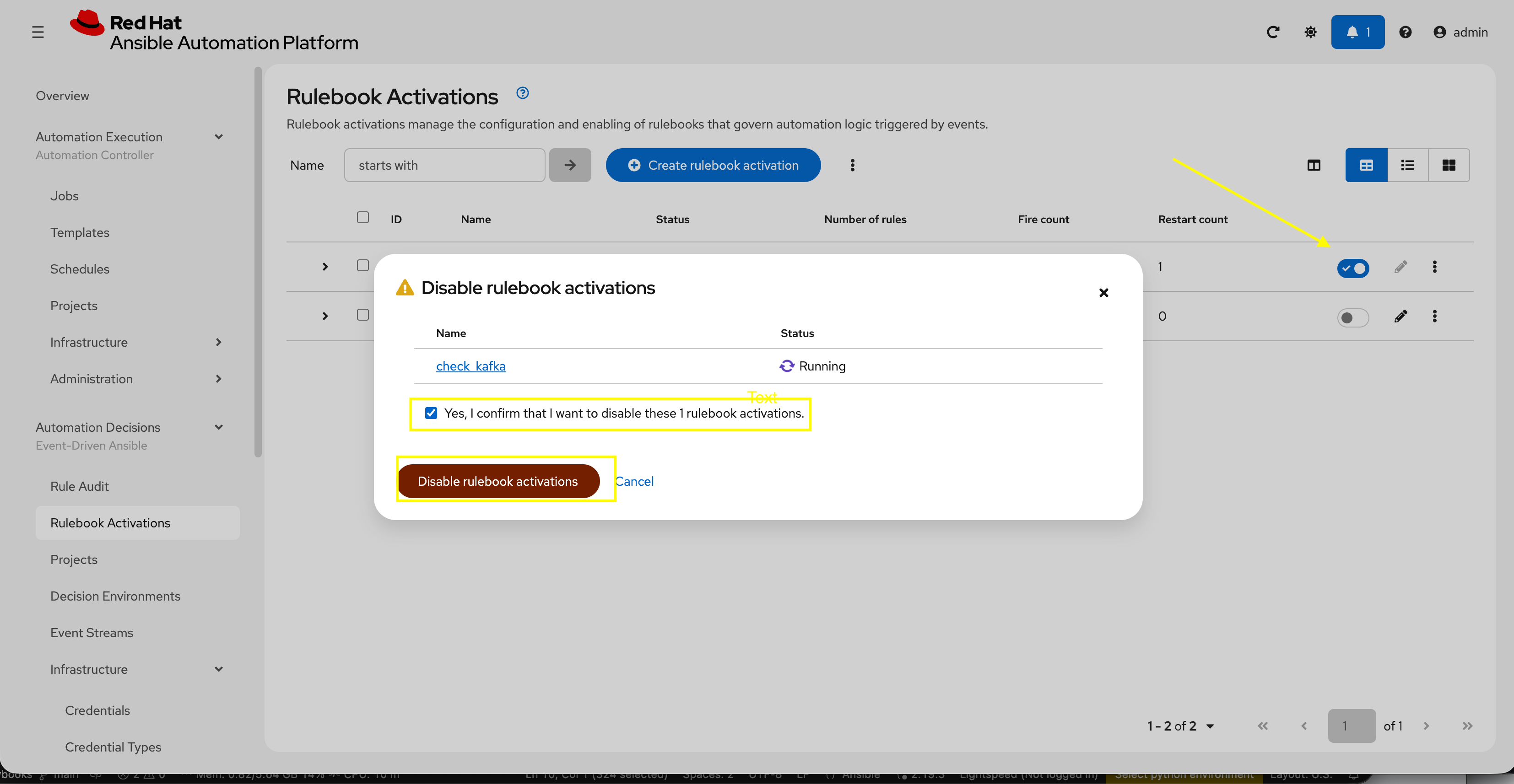 Confirm Disable EDA Rulebook Activation