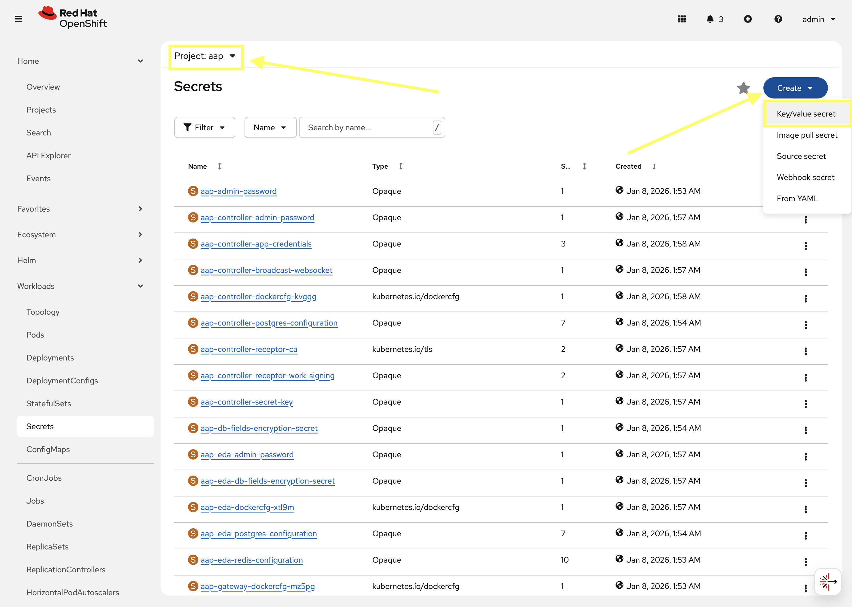 Secrets Contained in the AAP Project