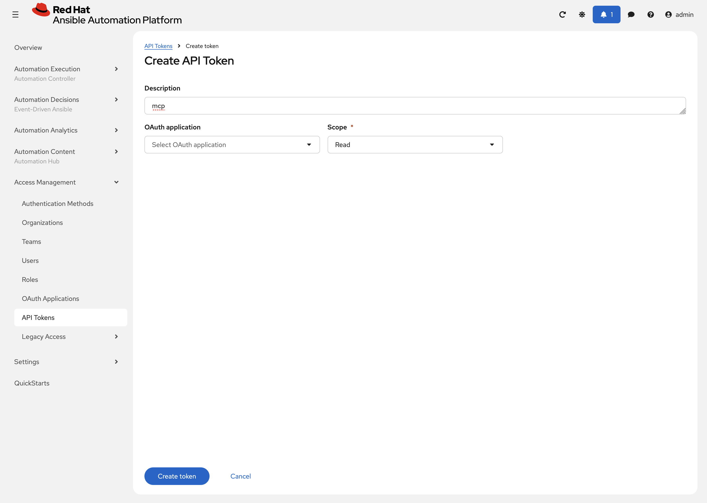 API Token Creation Details