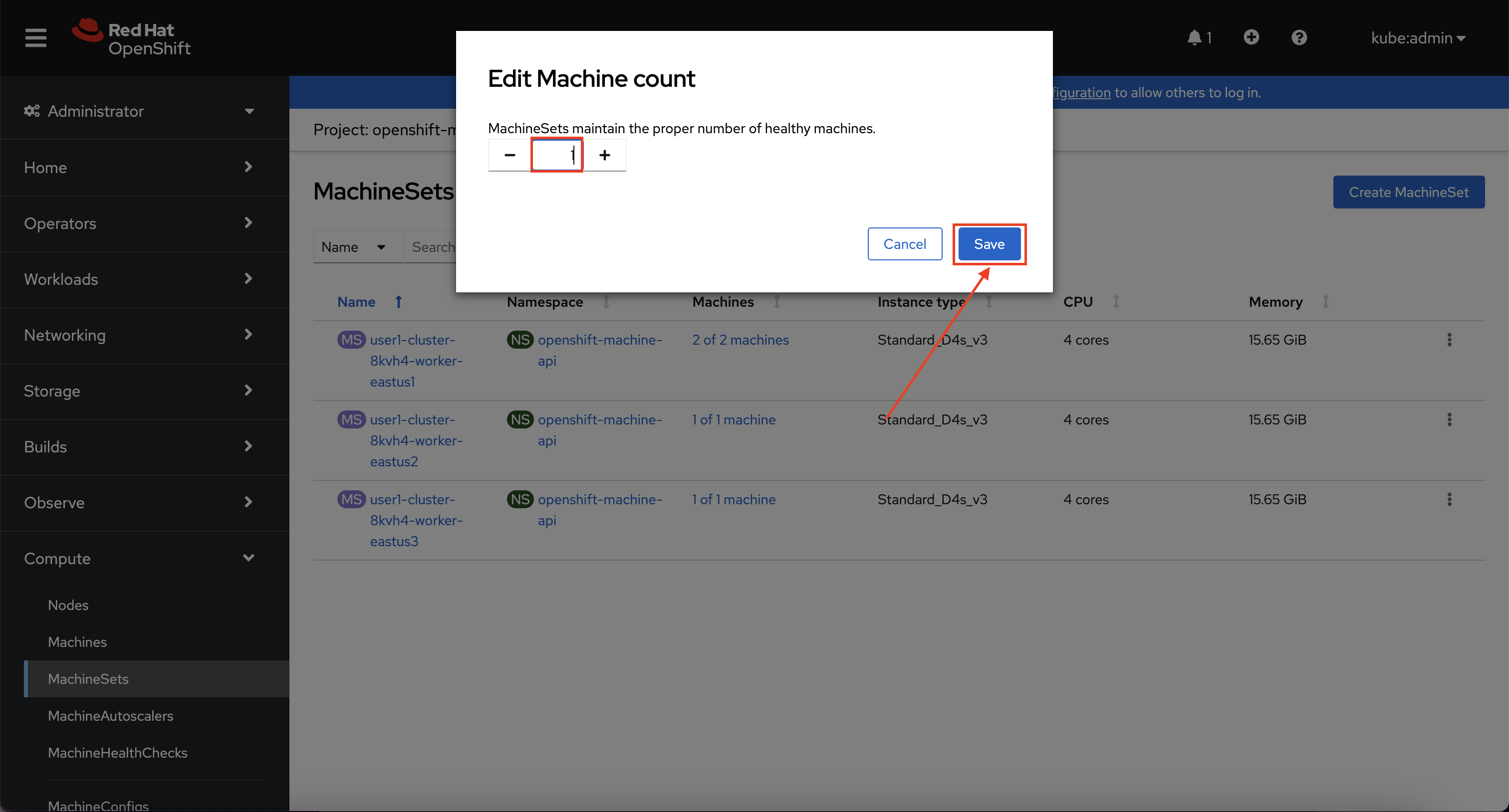 Web Console - MachineSets Edit Count