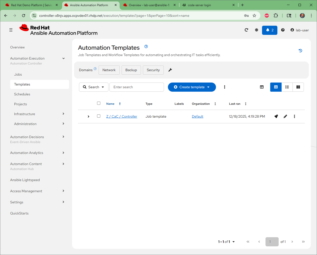 Example of the initial CaC job template