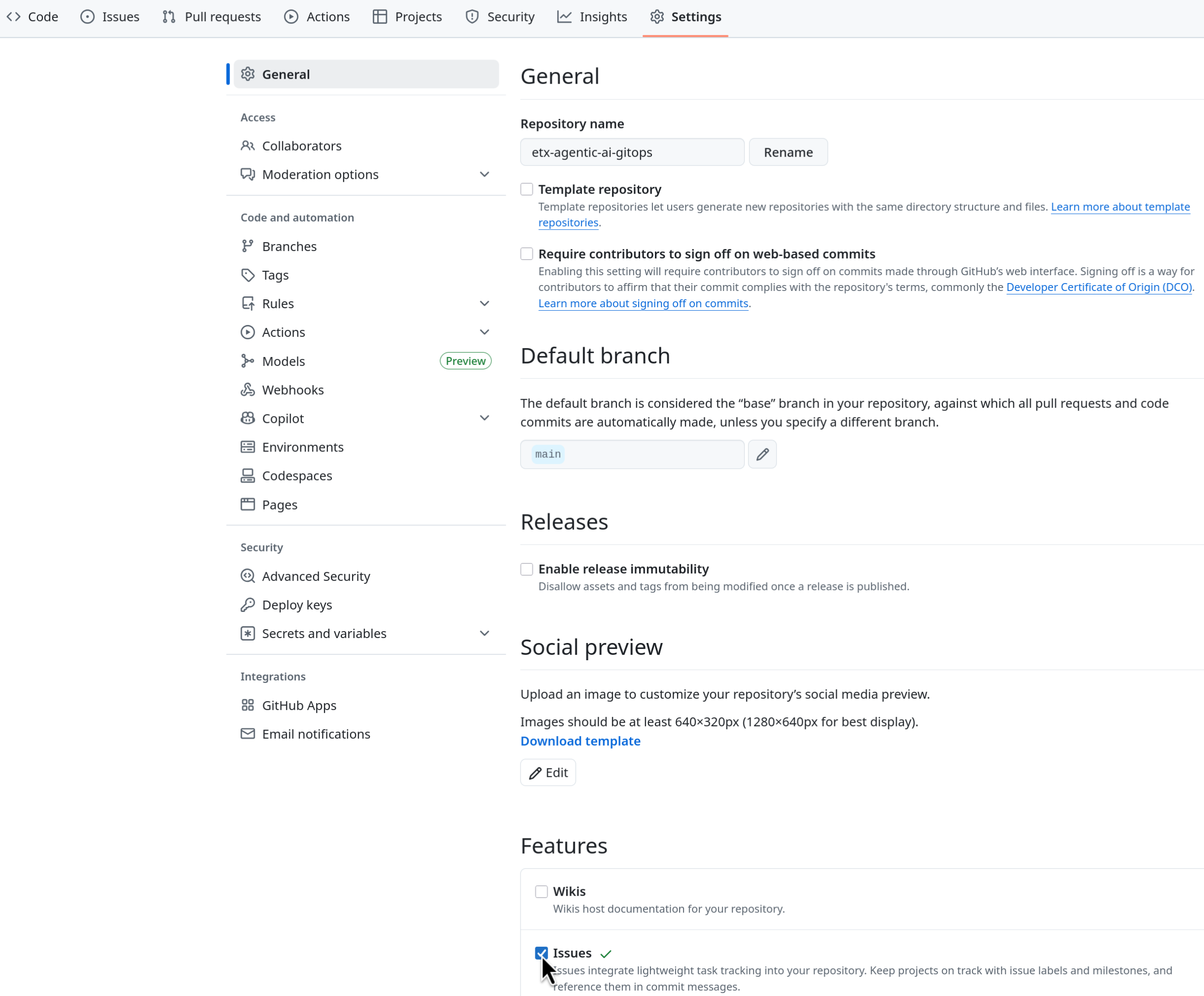 GitHub Repo Enable Issues