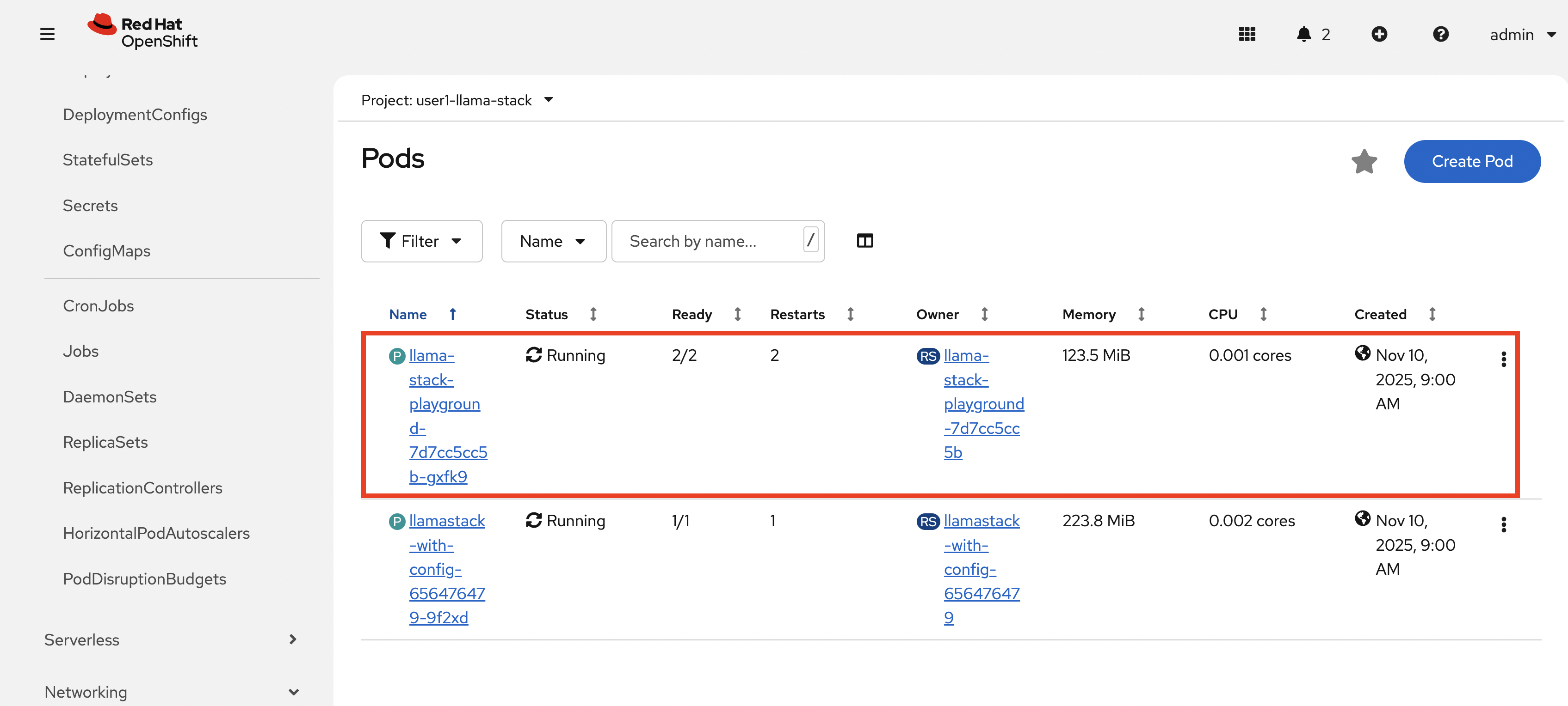 Llama Stack Playground Pod