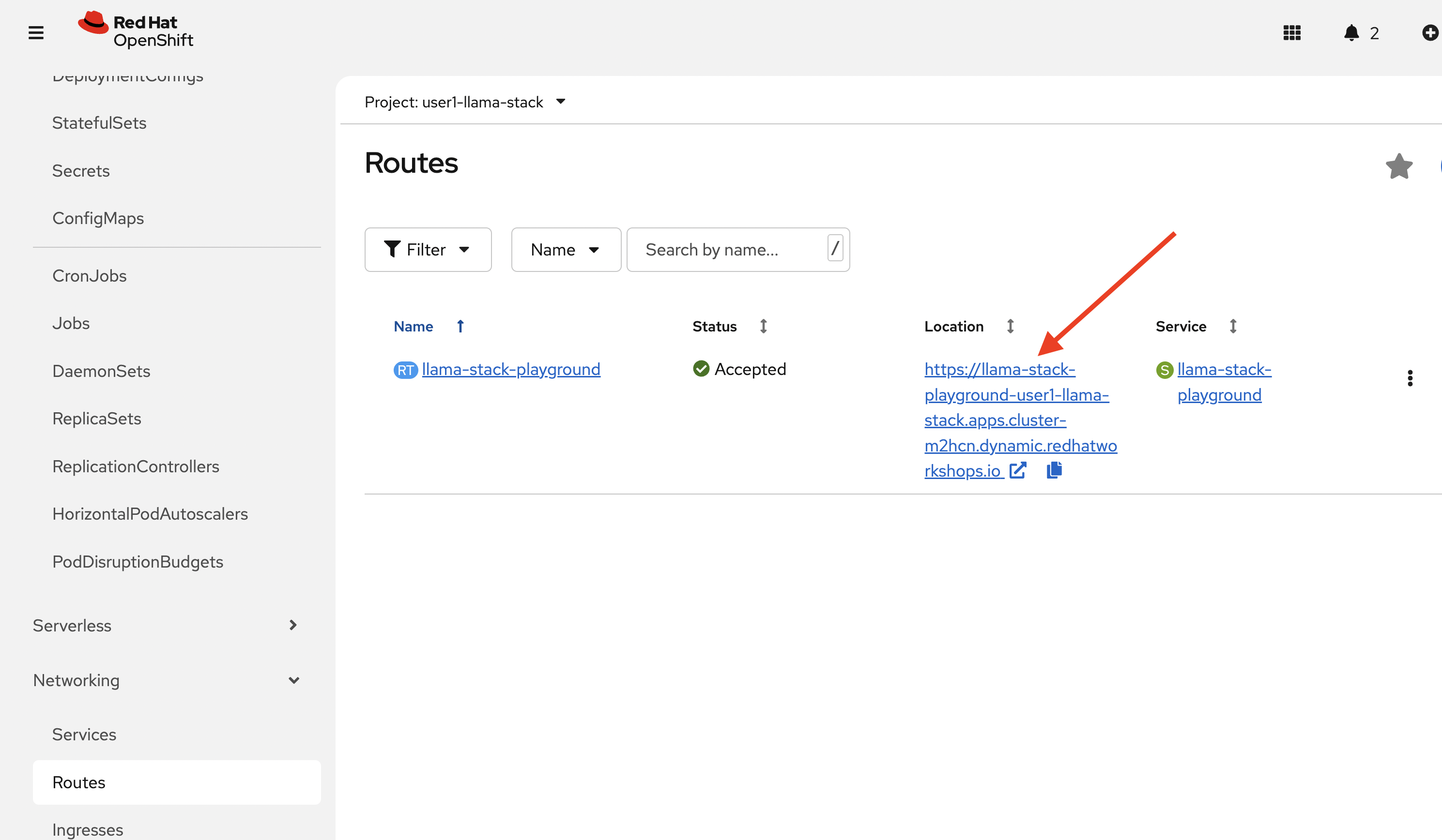 Llama Stack Playground Route