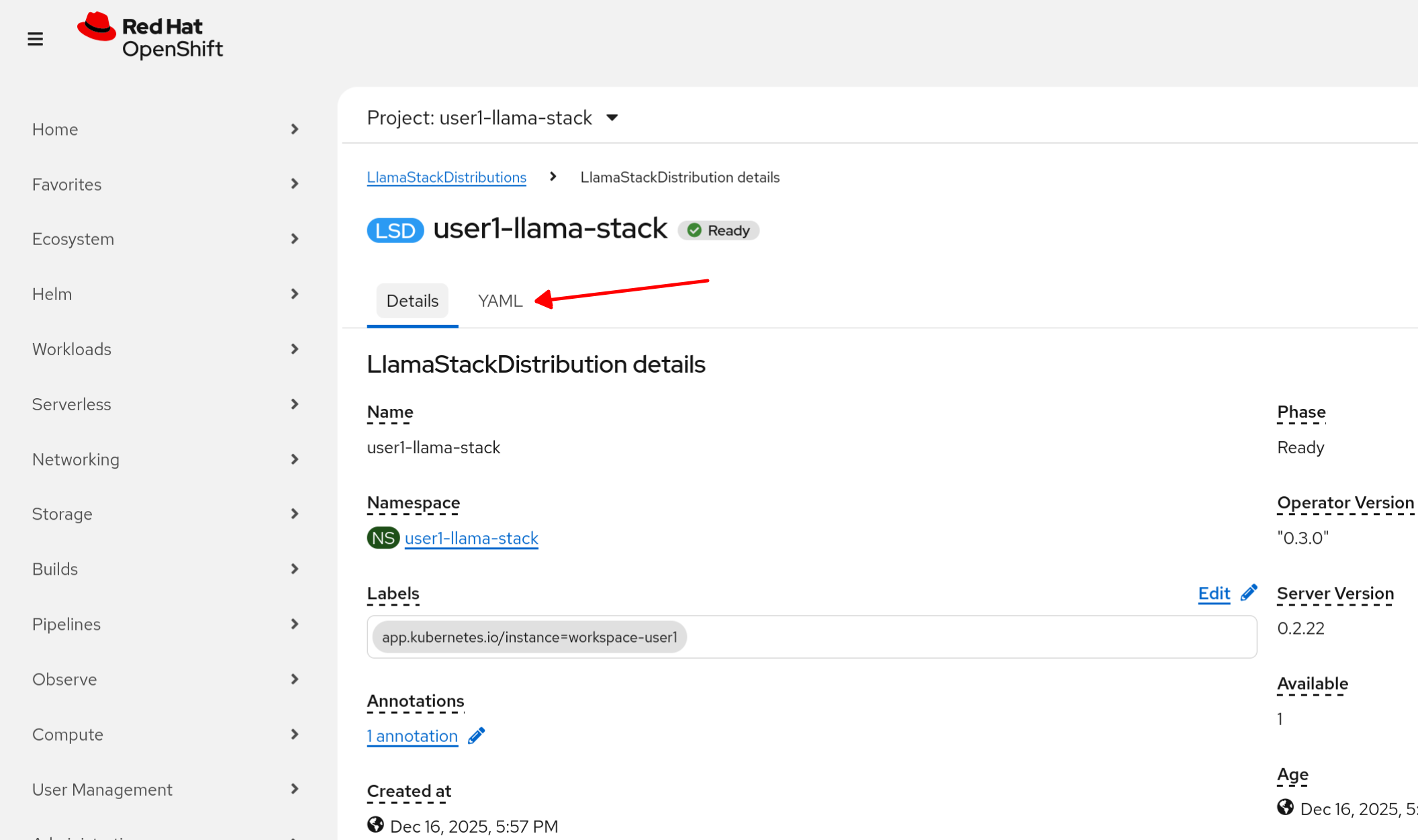 Llama Stack distribution tab