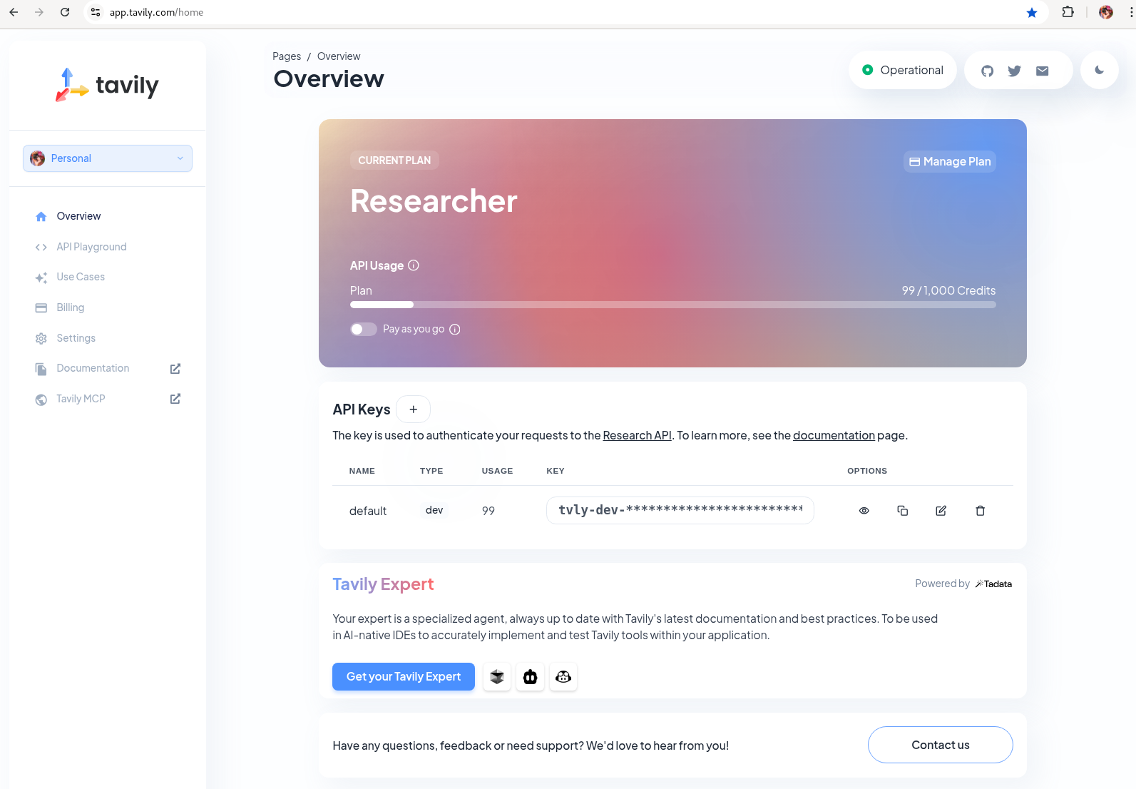 Create Tavily API Key