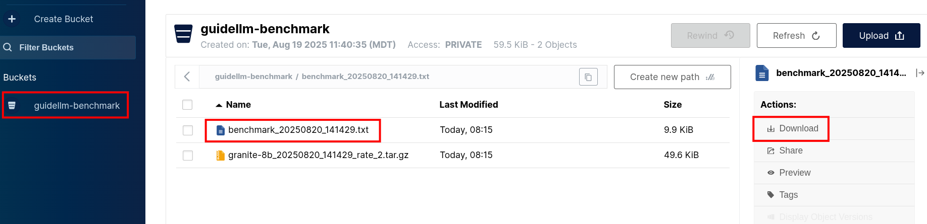 benchmark results in Minio