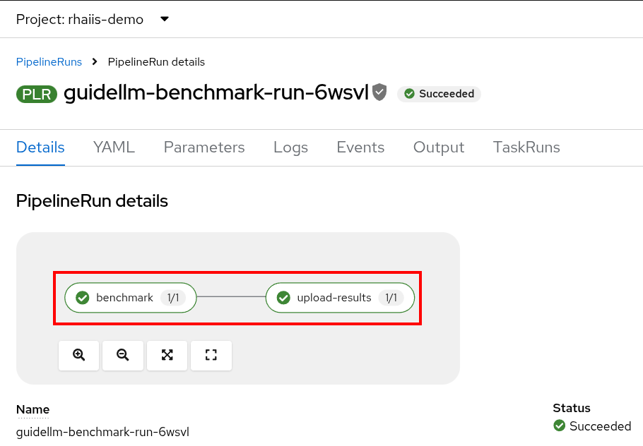pipelinerun details in ocp