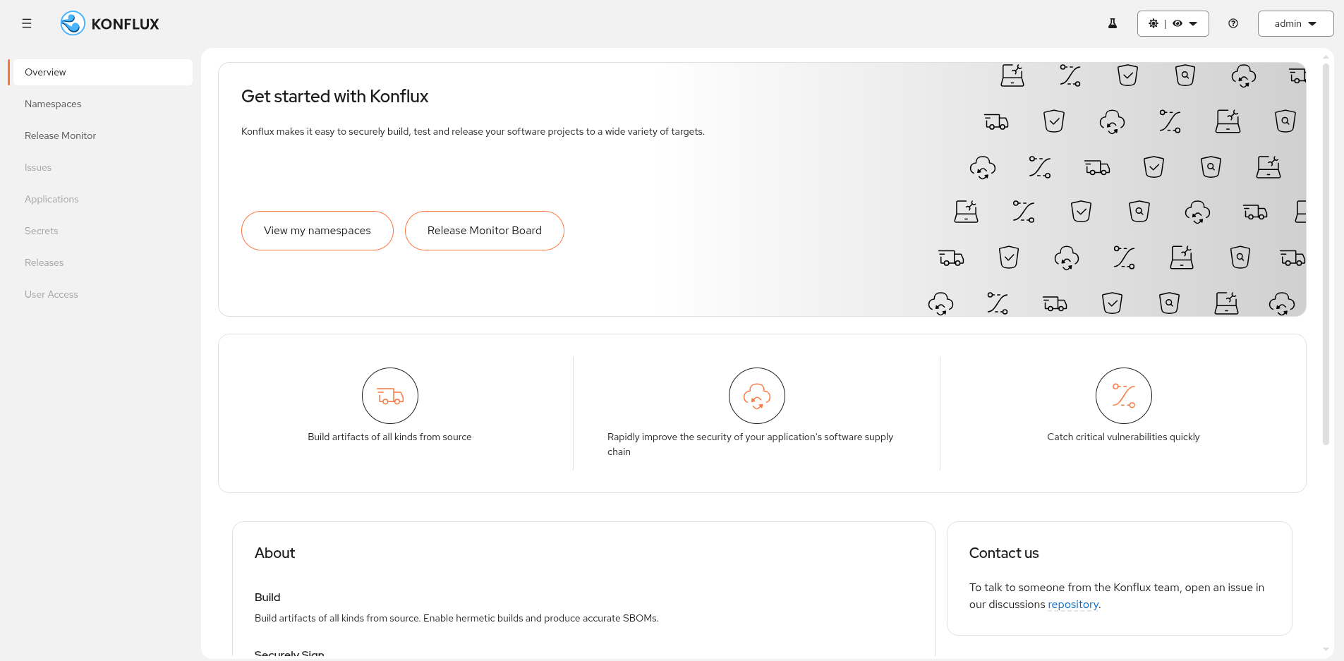 Konflux overview page after login