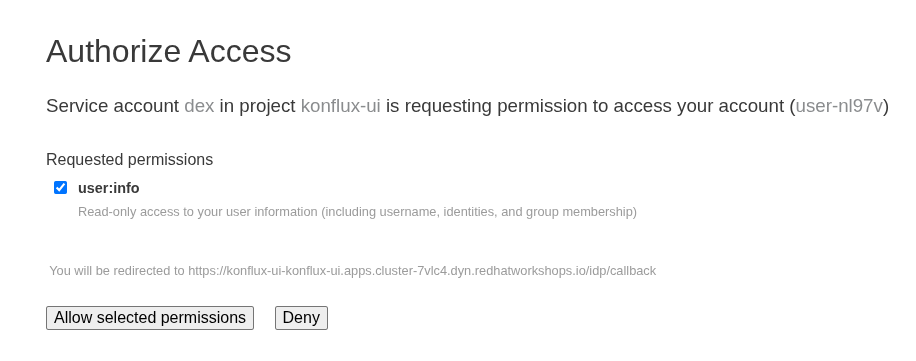 Konflux OAuth permissions authorization prompt requesting access to your account