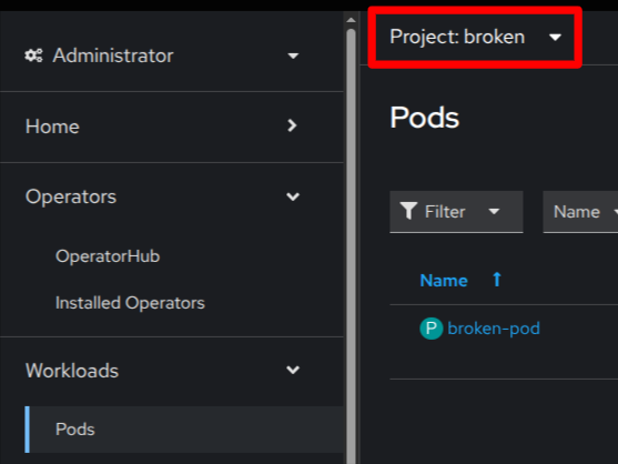 broken project select