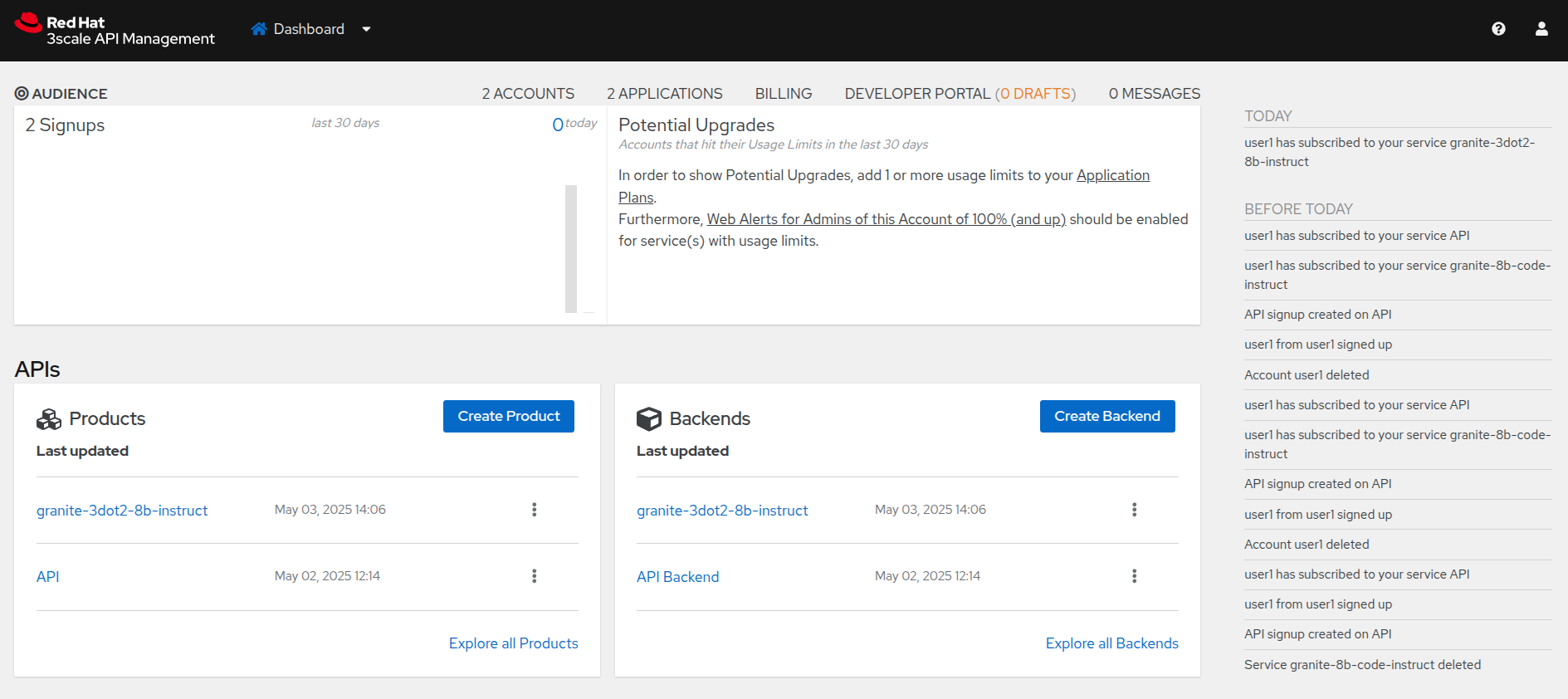 03 3scale admin dashboard