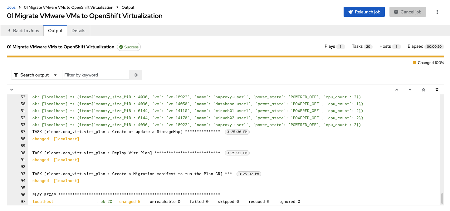01 ansible migration job output