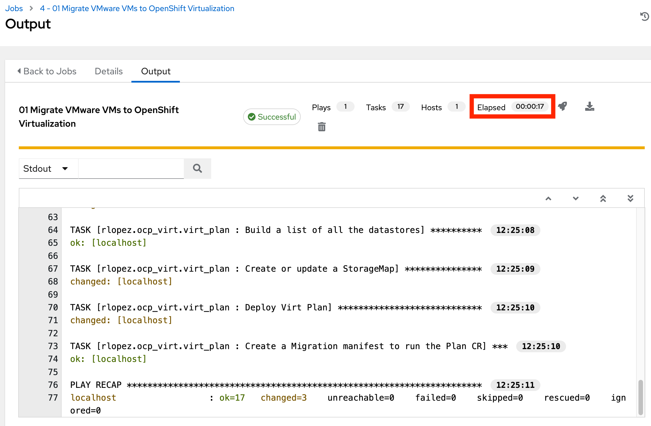 01 ansible migration job output