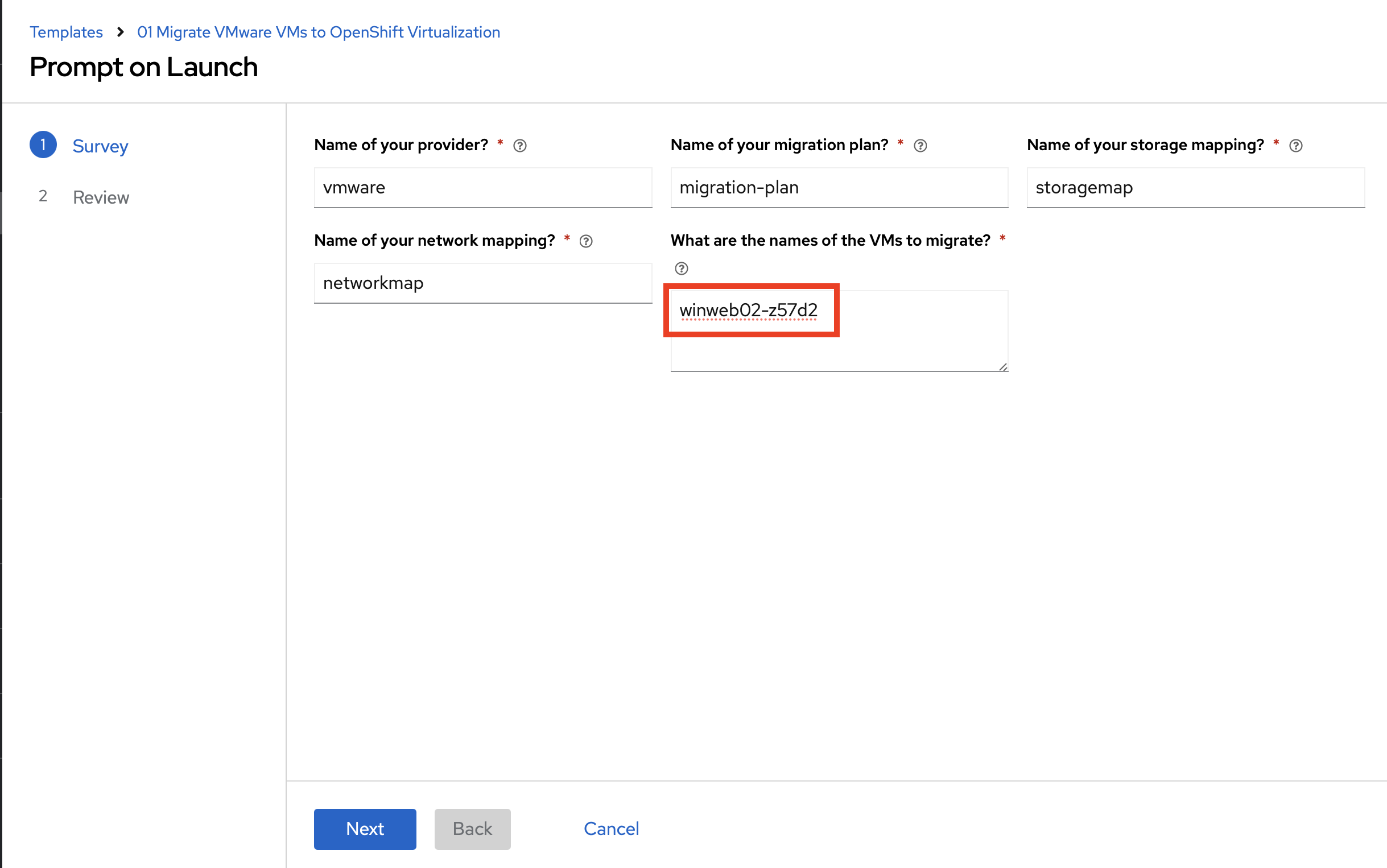 01 ansible migration template survey