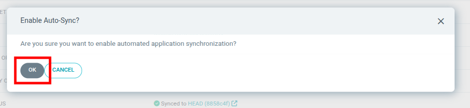 Enable Auto-Sync confirmation dialog with OK button